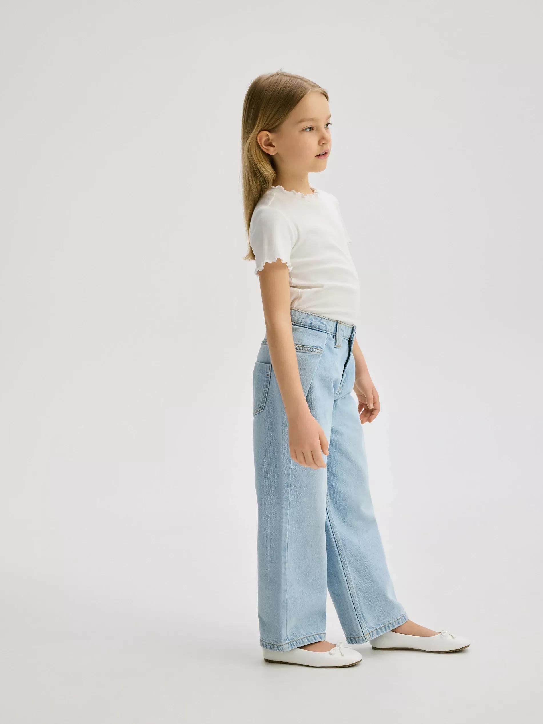 Blue Wide Leg Jeans With Pleats, , large image number 1