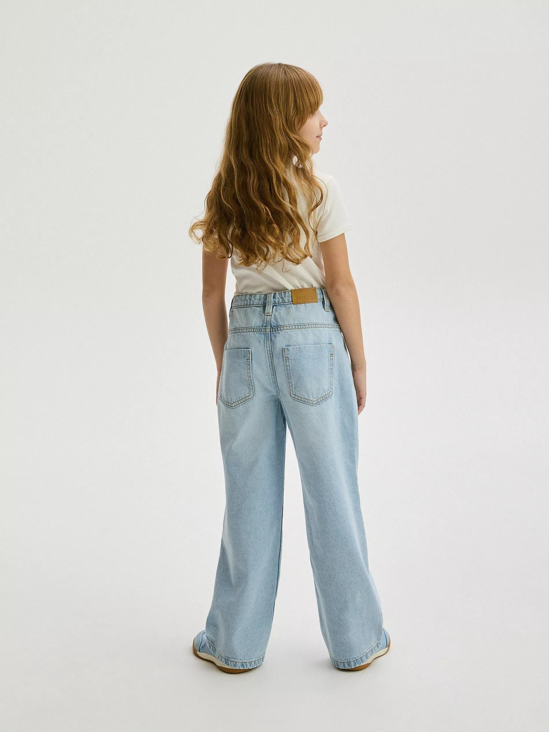 Blue Wide Leg Jeans With Pleats, , large image number 1