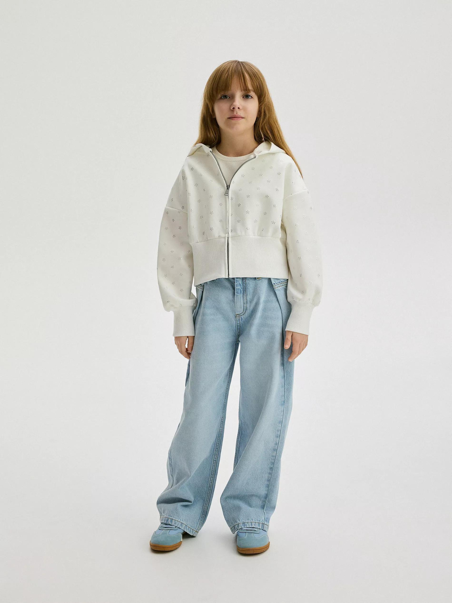 Blue Wide Leg Jeans With Pleats, , large image number 2