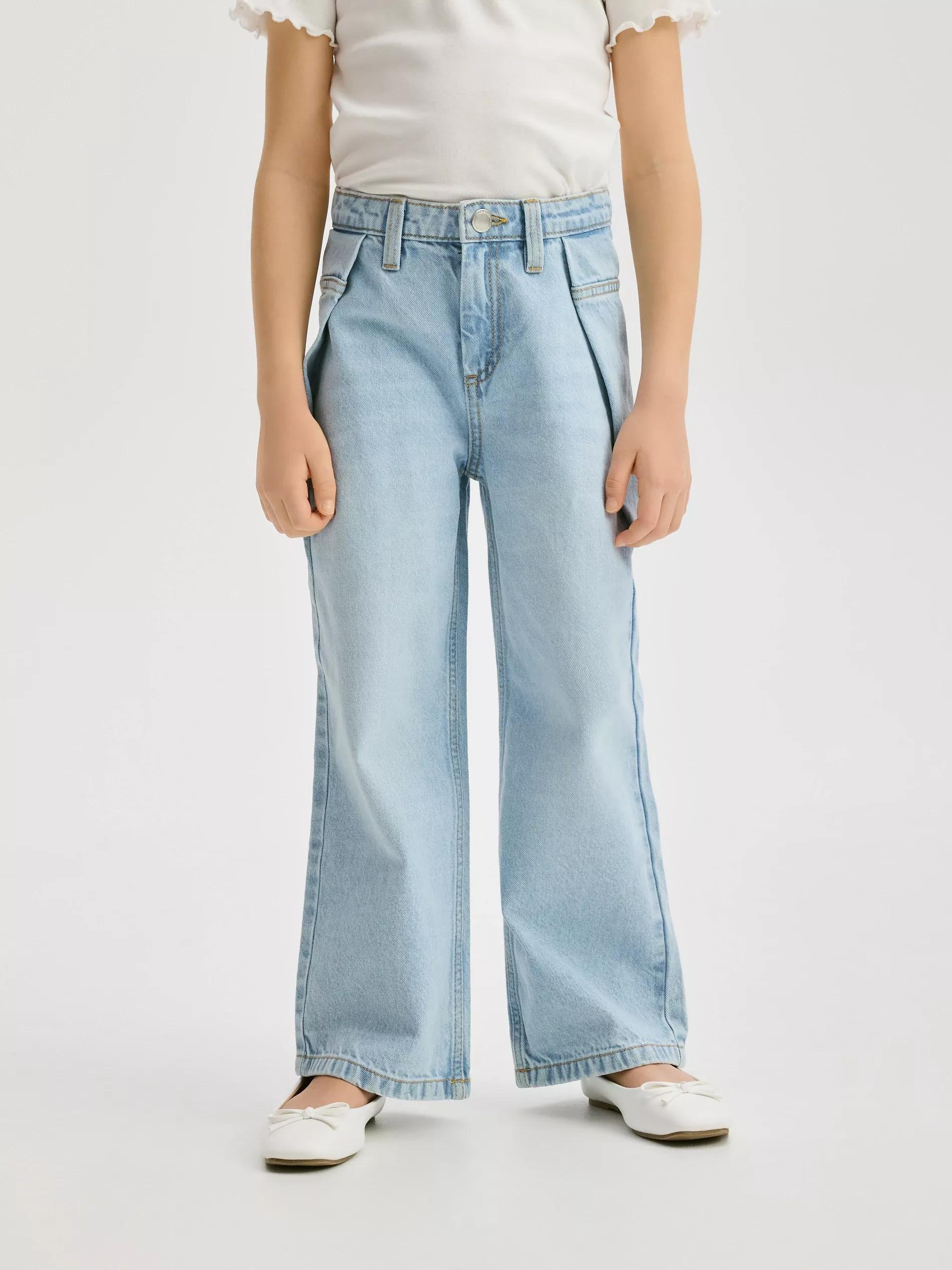Blue Wide Leg Jeans With Pleats, , large image number 3