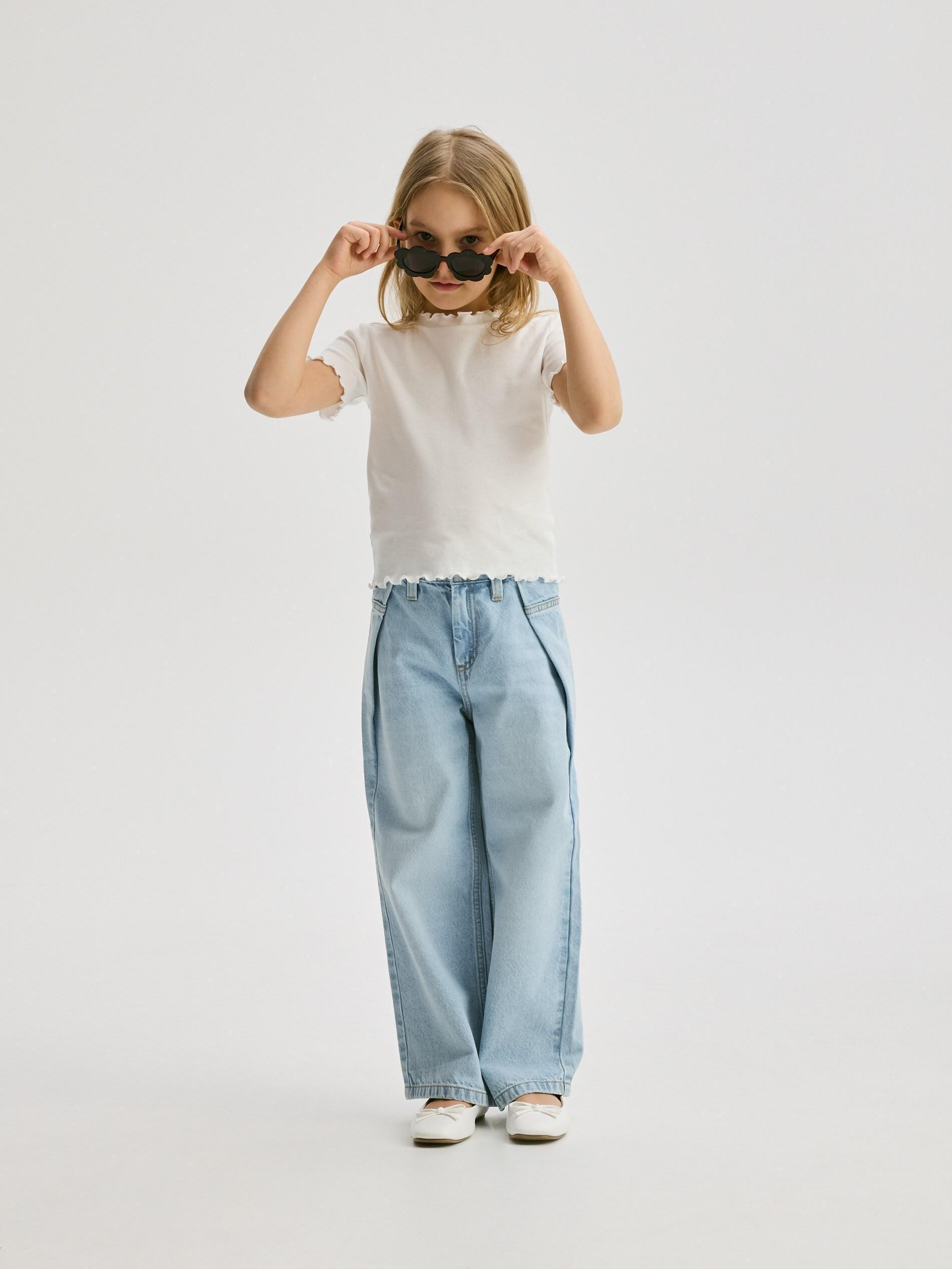 Blue Wide Leg Jeans With Pleats, Blue, large image number 4