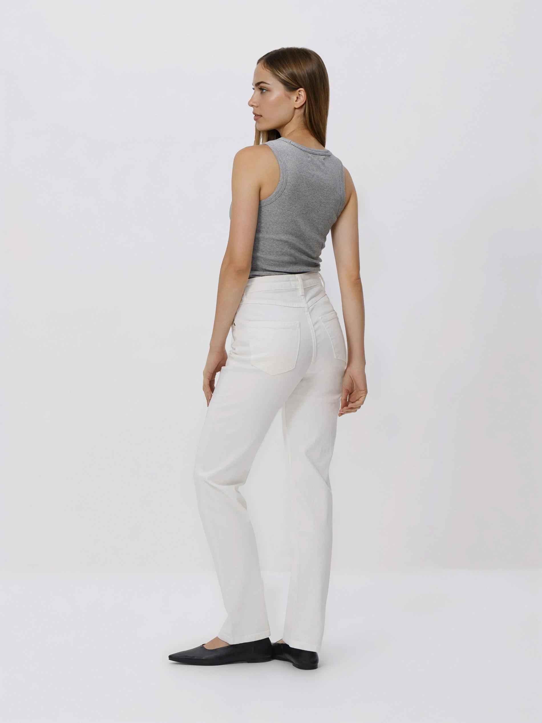 White Straight Jeans, White, medium