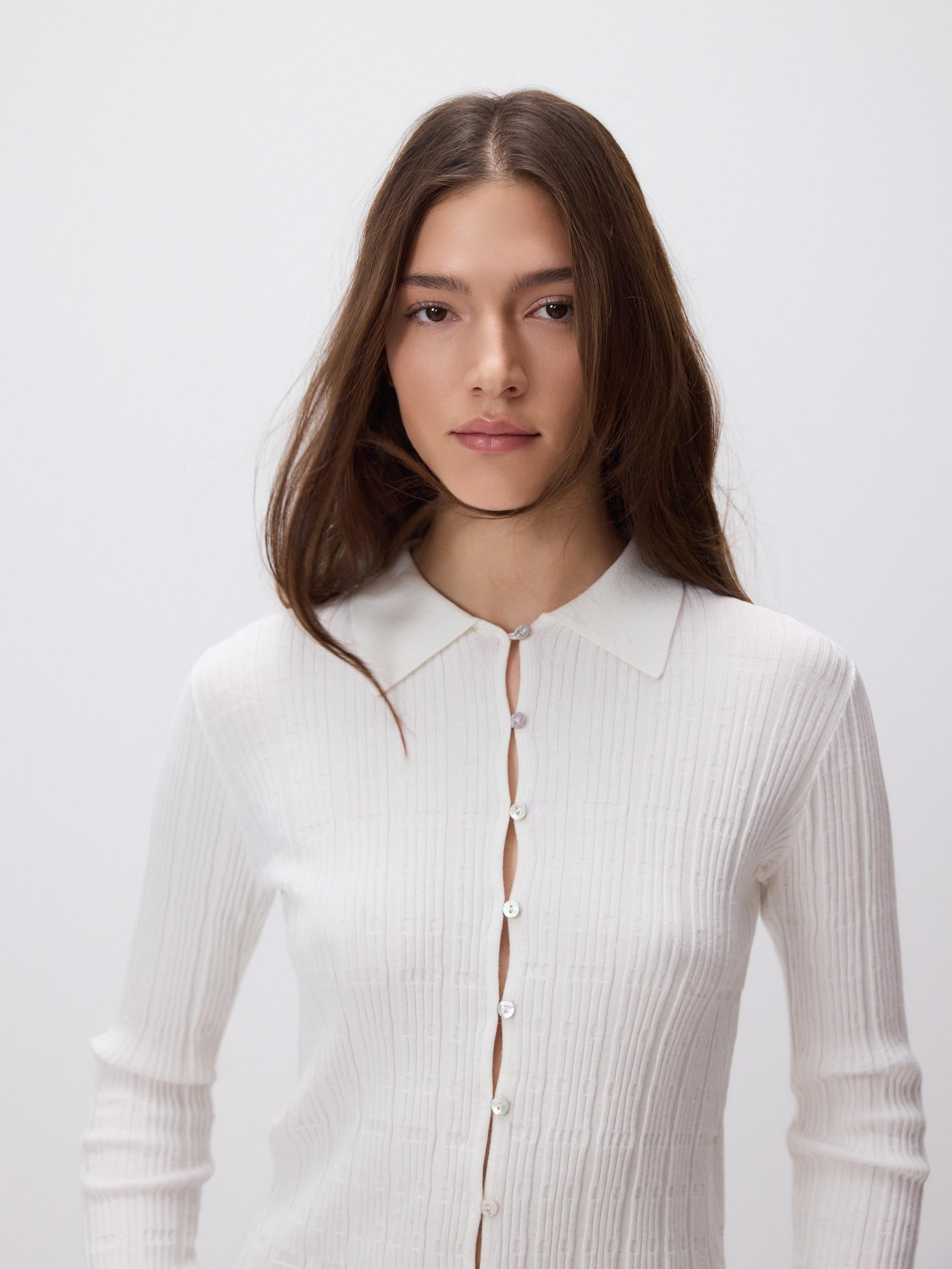 Cream Cardigan With Collar, Ivory, medium