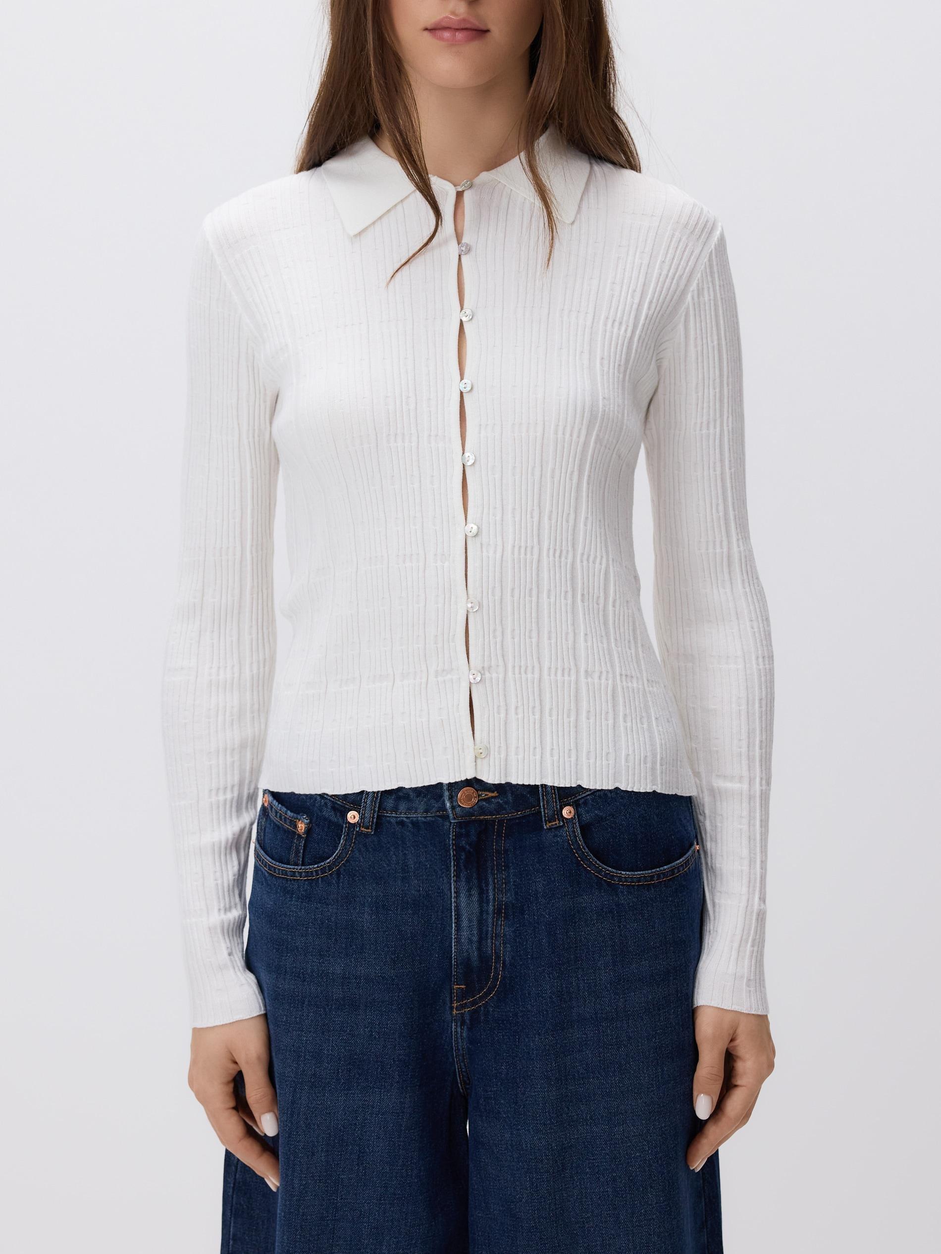 Cream Cardigan With Collar, Ivory, large image number 3