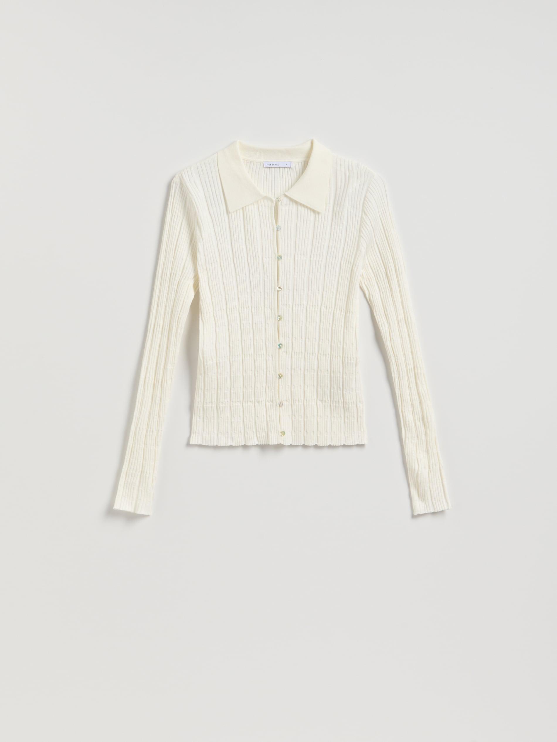 Cream Cardigan With Collar, Ivory, large image number 4