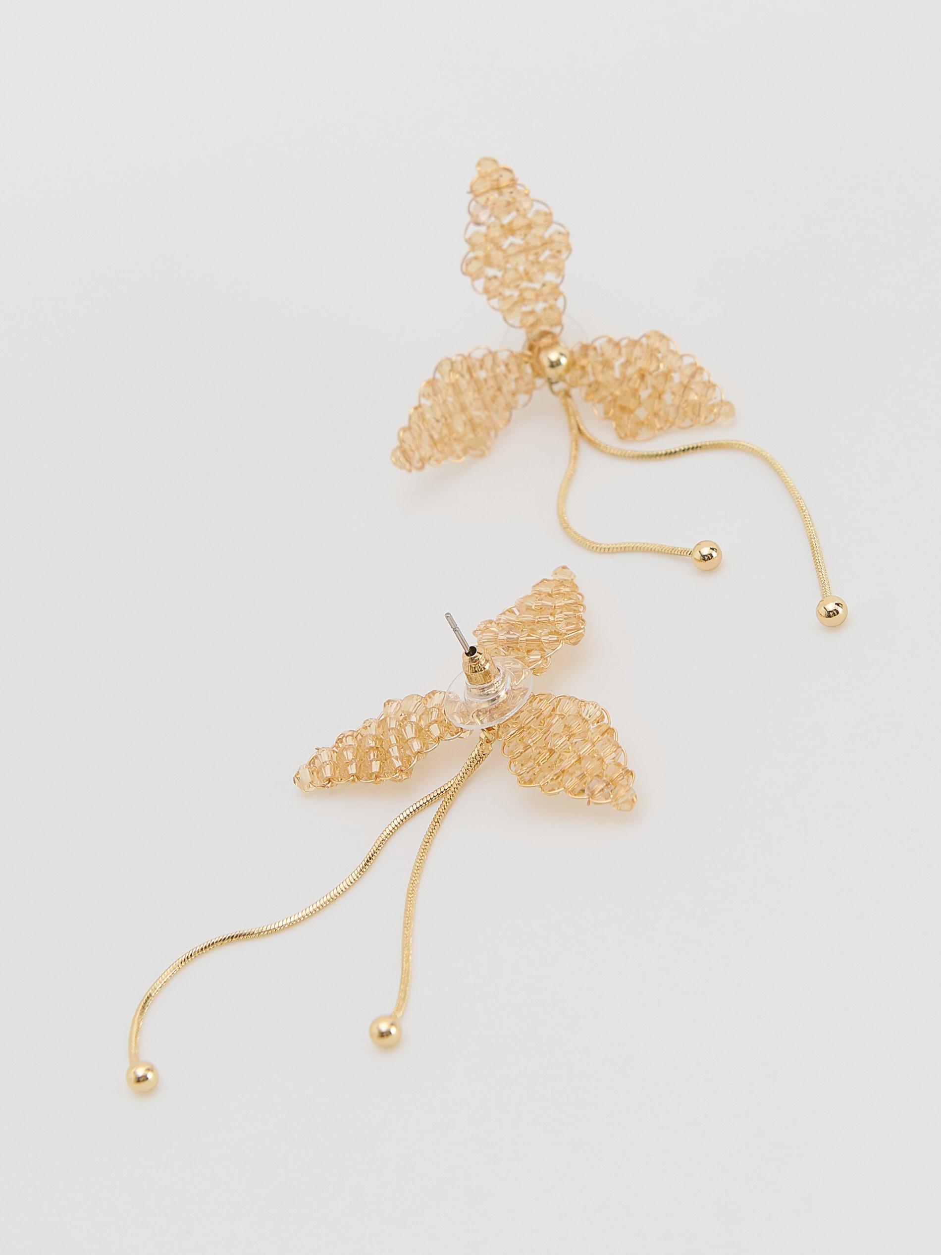 Beige Beaded Earrings, Beige, medium
