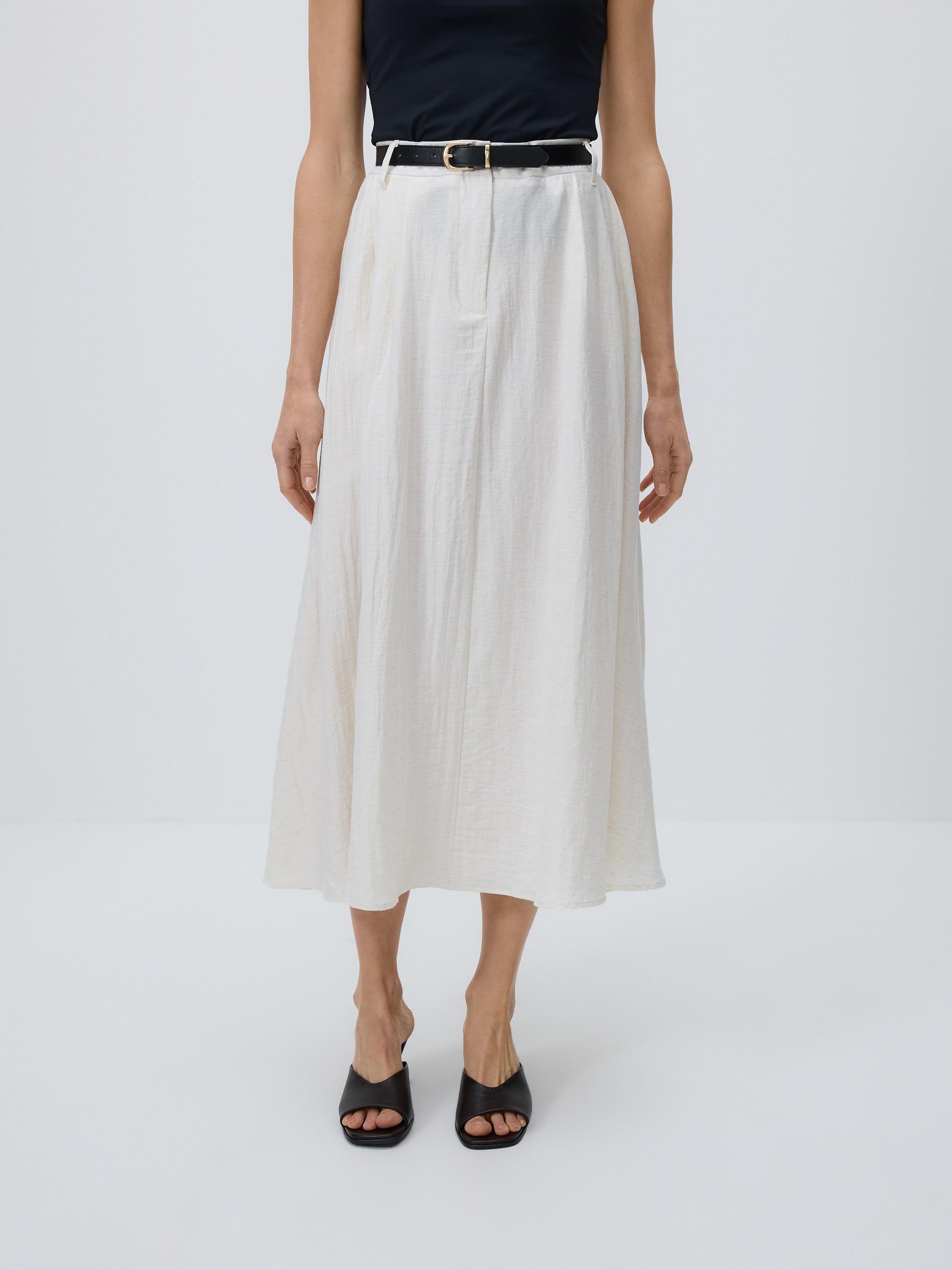White Midi Skirt With Belt, White, large image number 0