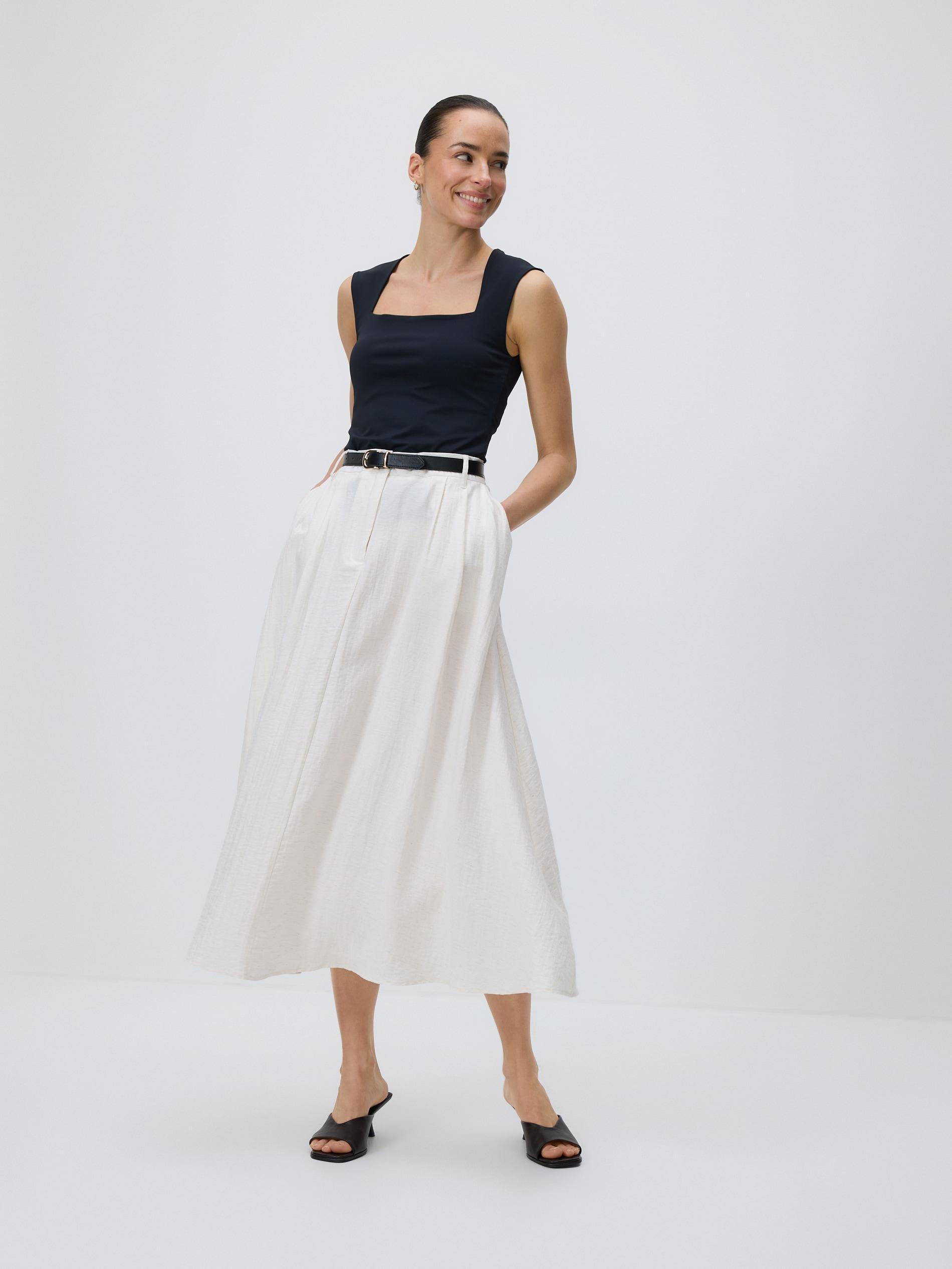 White Midi Skirt With Belt, White, large image number 1