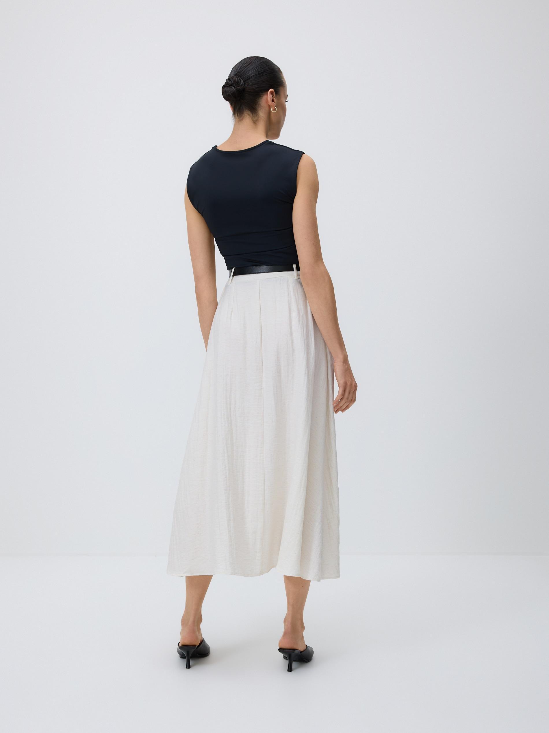 White Midi Skirt With Belt, White, large image number 3