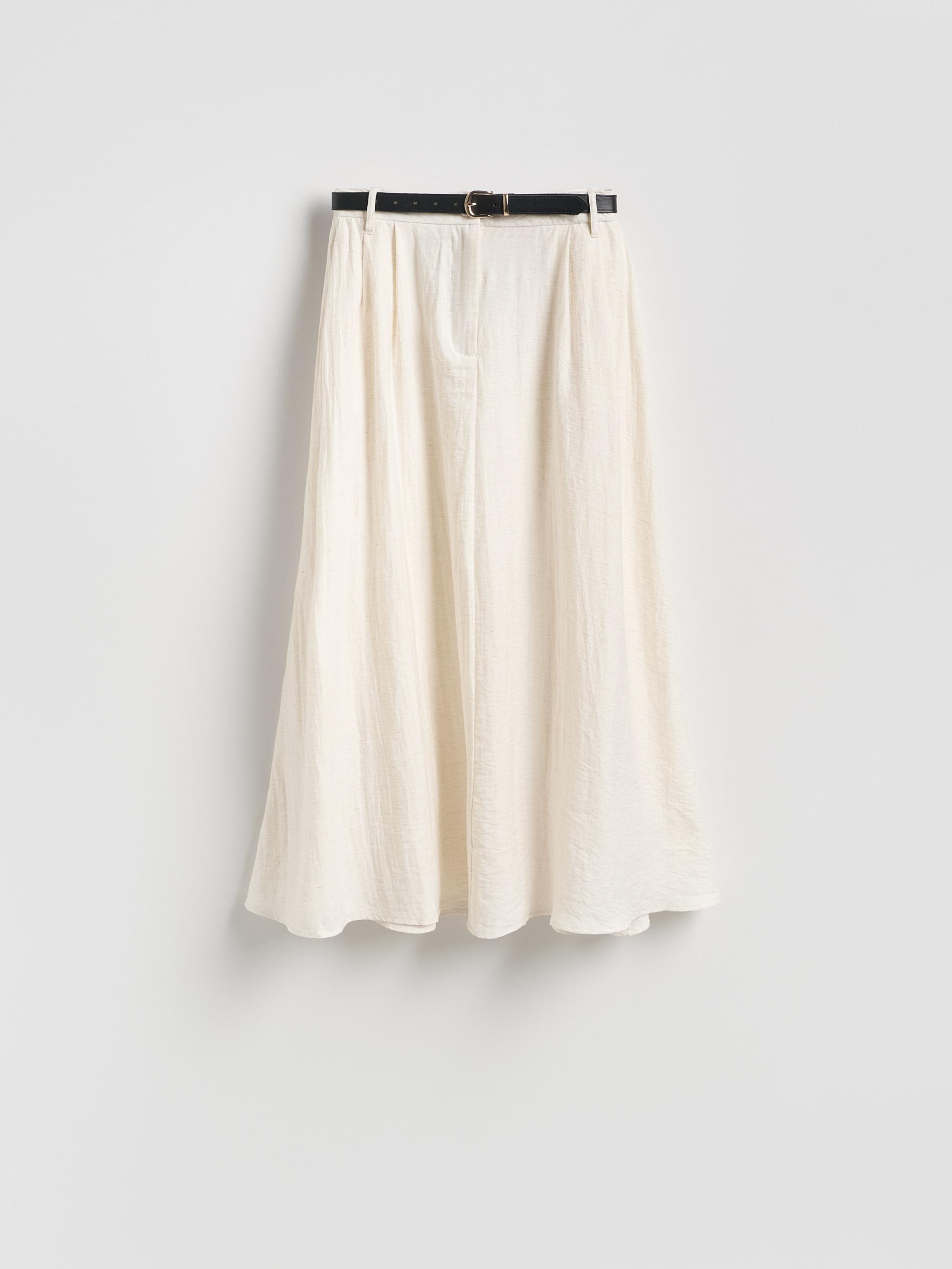 White Midi Skirt With Belt, White, large image number 4