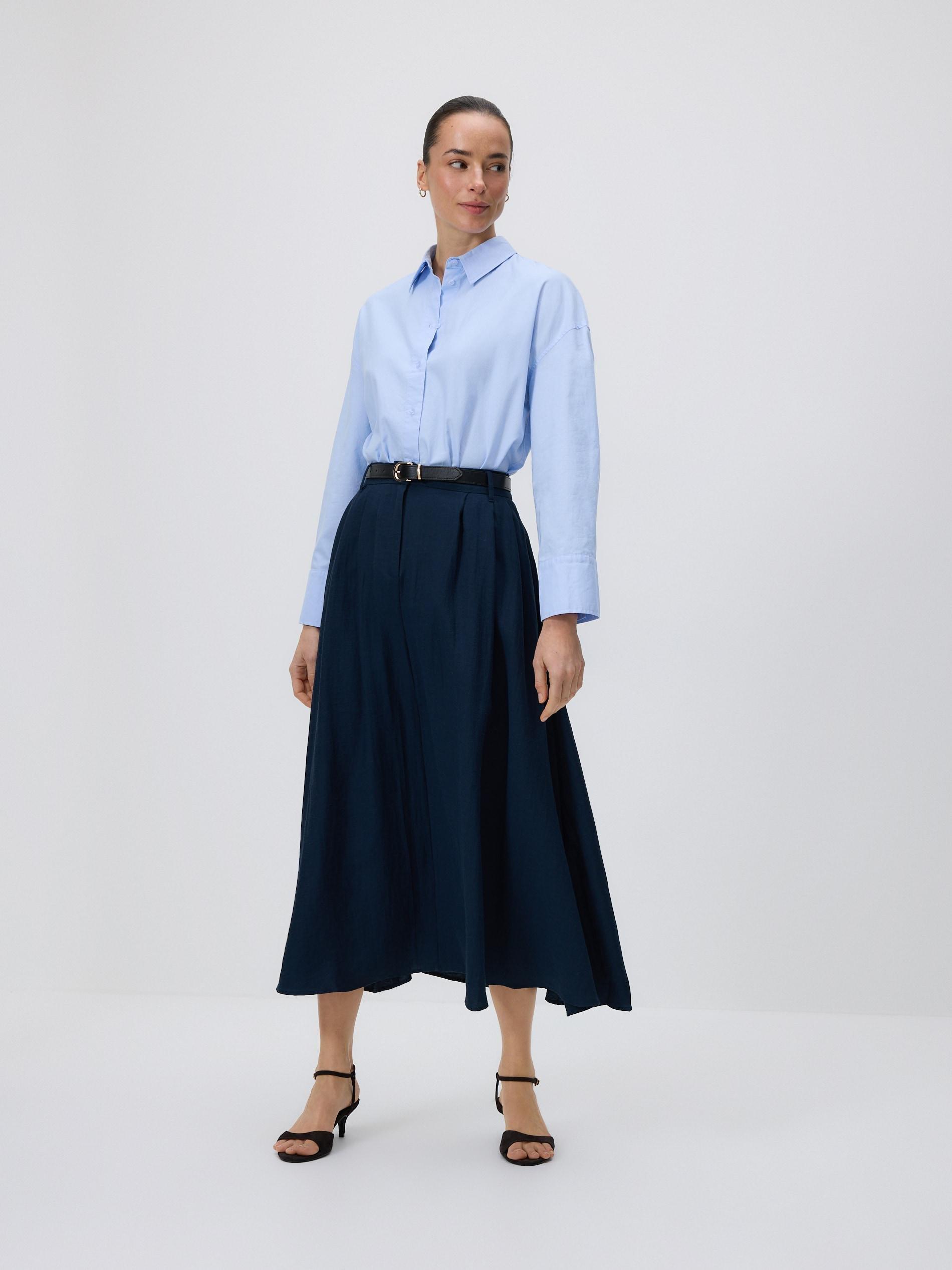 Navy Midi Skirt With Belt, Navy, large image number 0