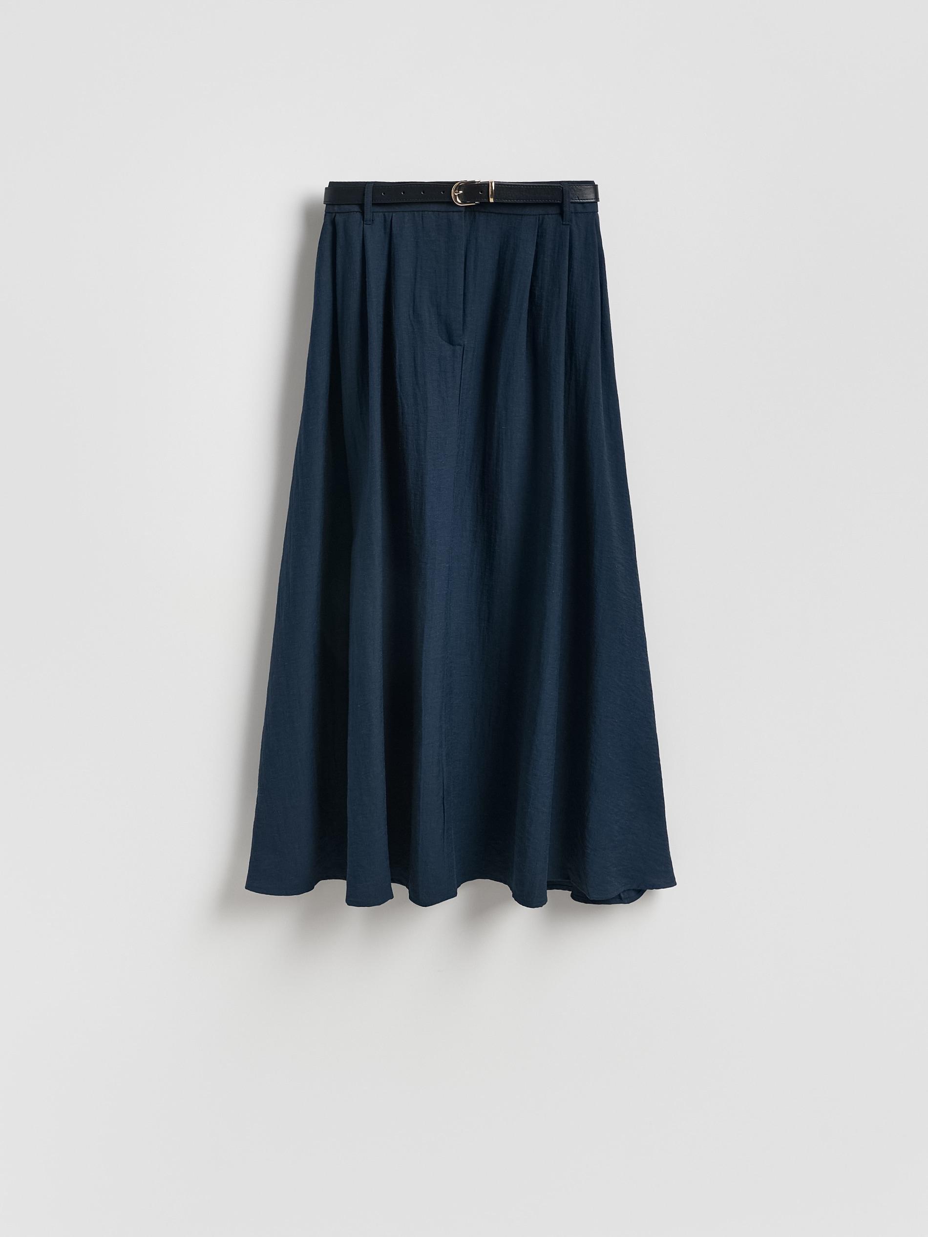 Navy Midi Skirt With Belt, Navy, large image number 4