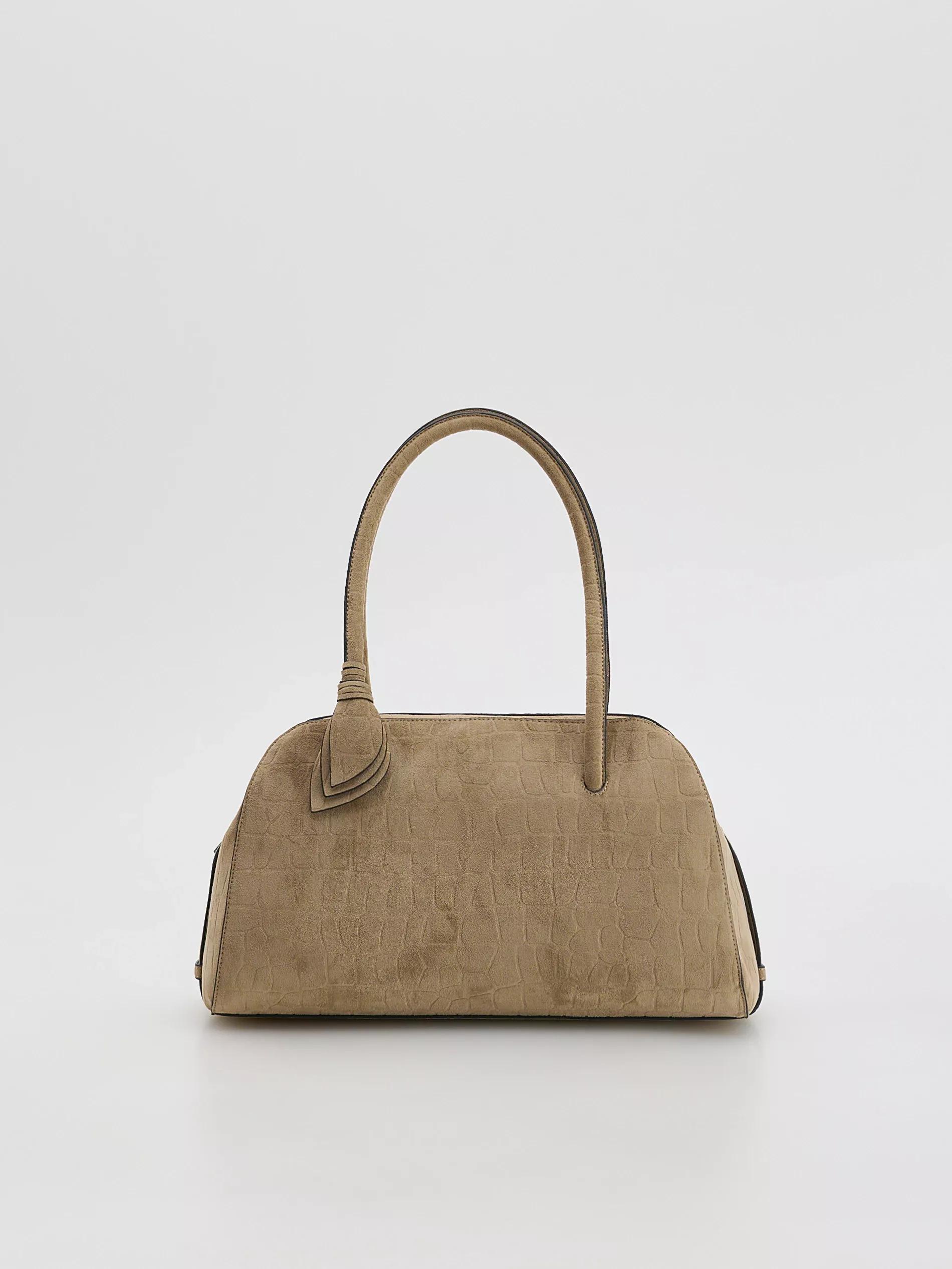 Beige Faux Suede Bag, Beige, medium