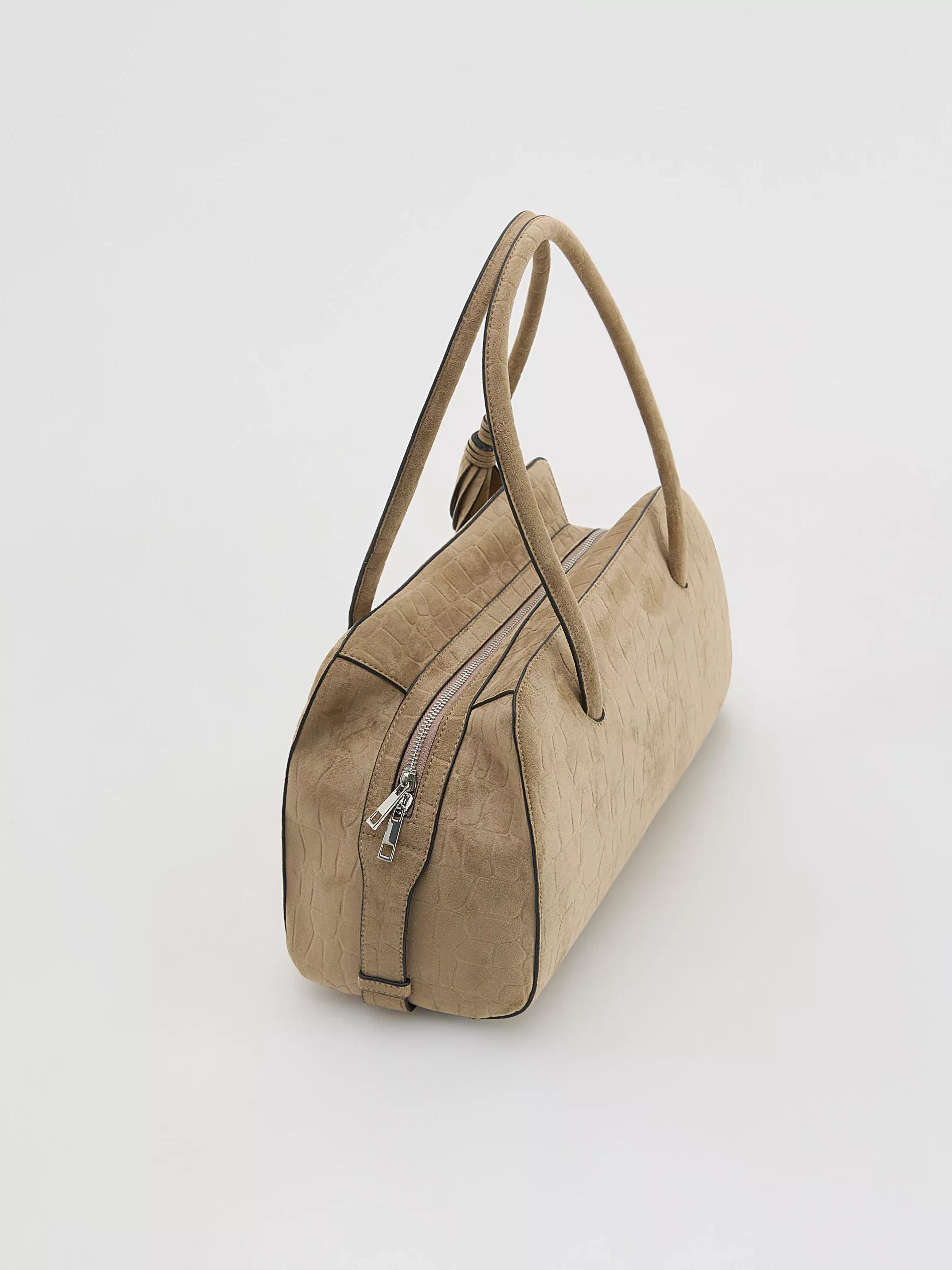 Beige Faux Suede Bag, Beige, medium