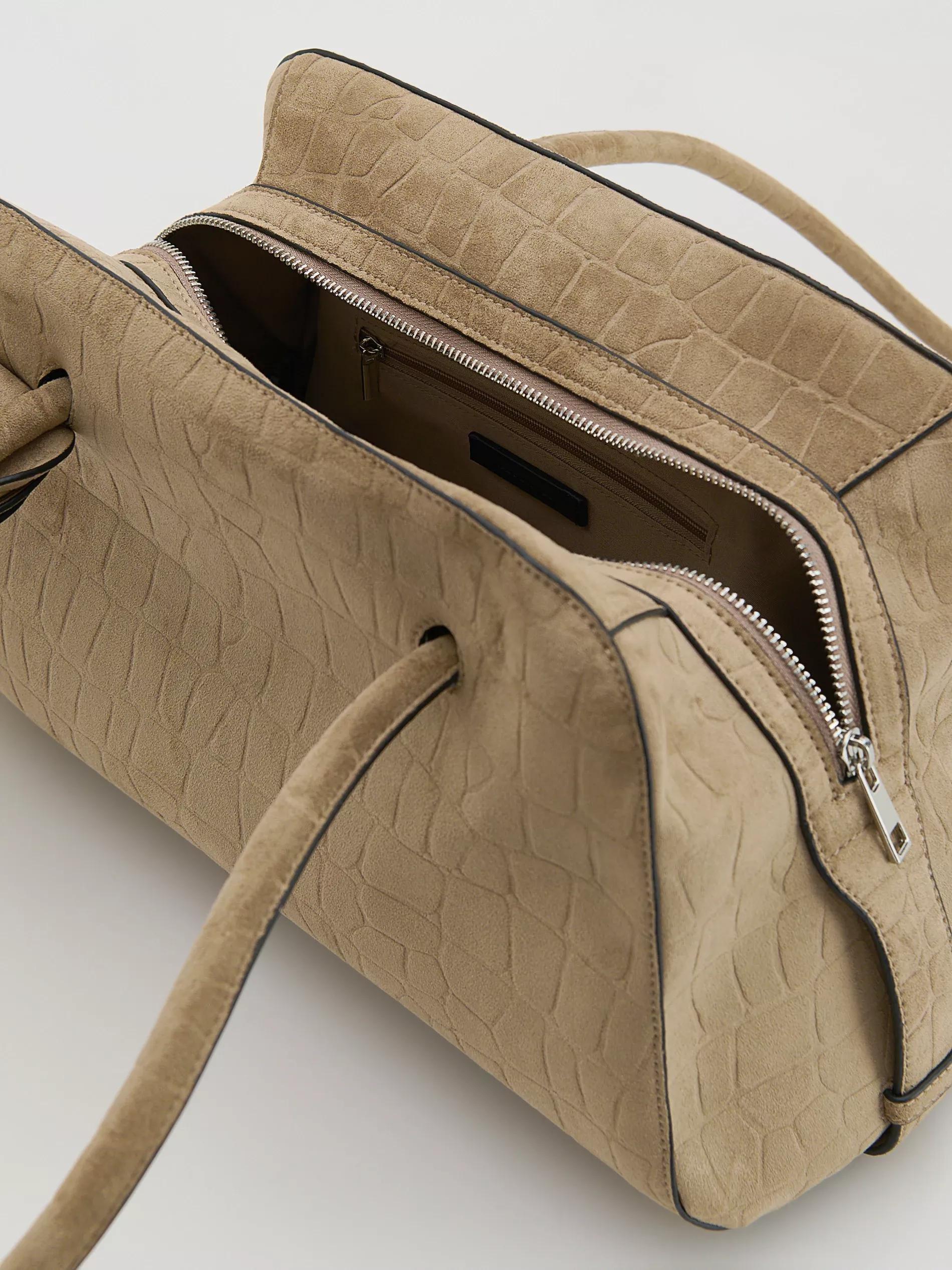 Beige Faux Suede Bag, Beige, large image number 2