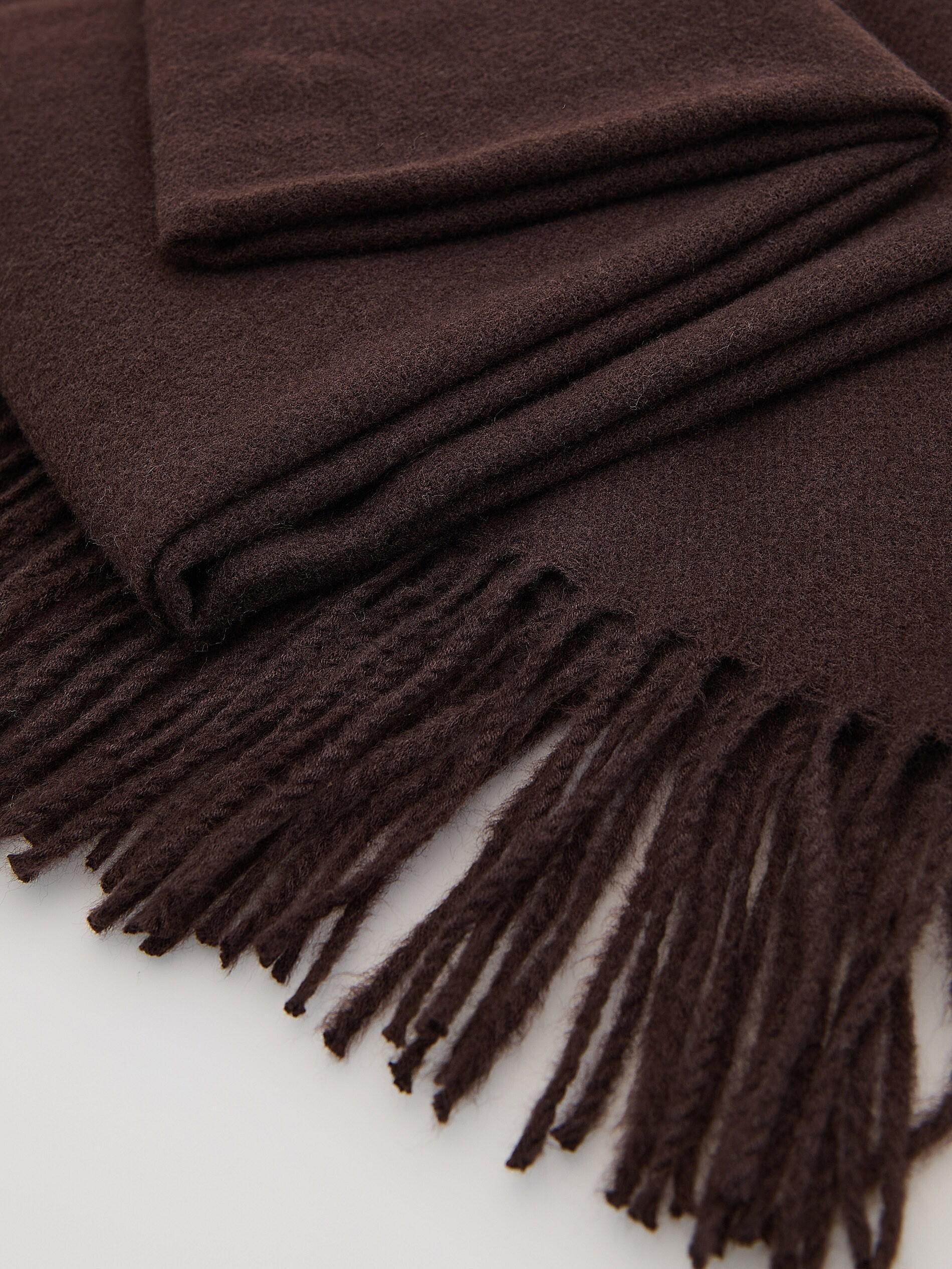 Brown Plain Fringe Scarf, Brown, large image number 1