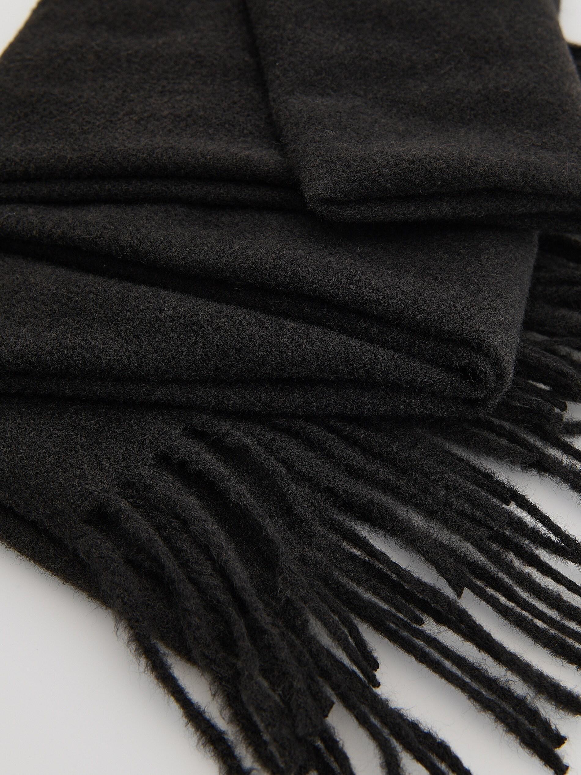 Black Plain Fringe Scarf, Black, large image number 1