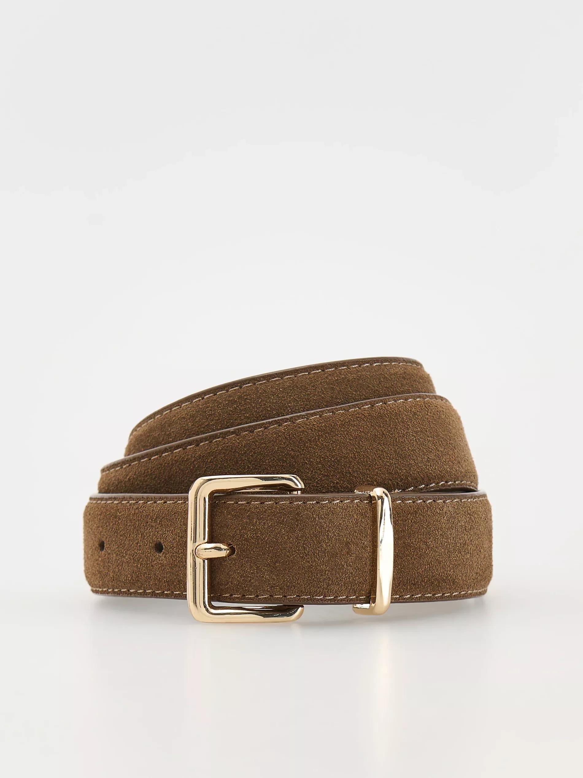 Brown Leather Belt With Buckle, Brown, large image number 0