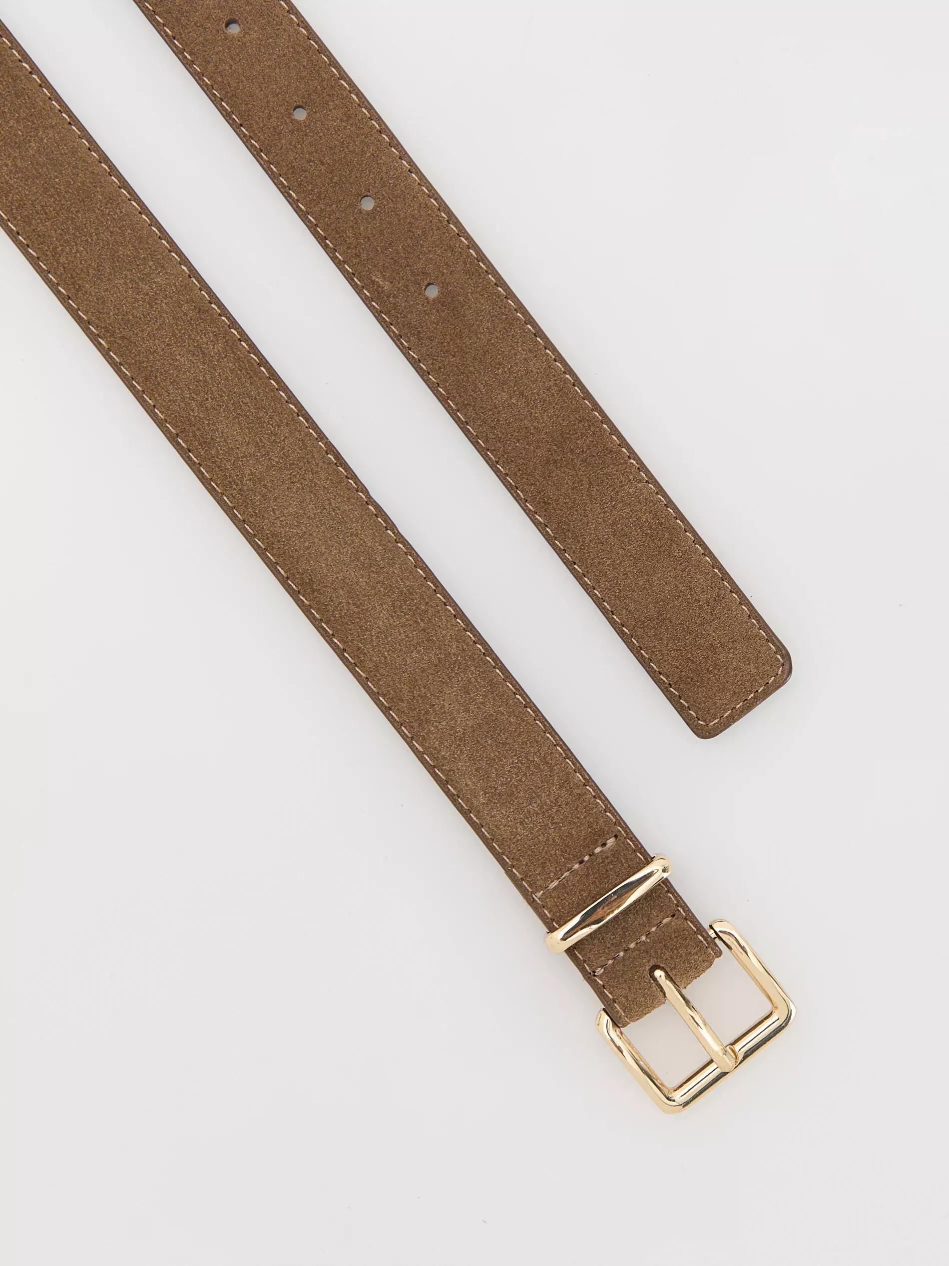 Brown Leather Belt With Buckle, Brown, large image number 1