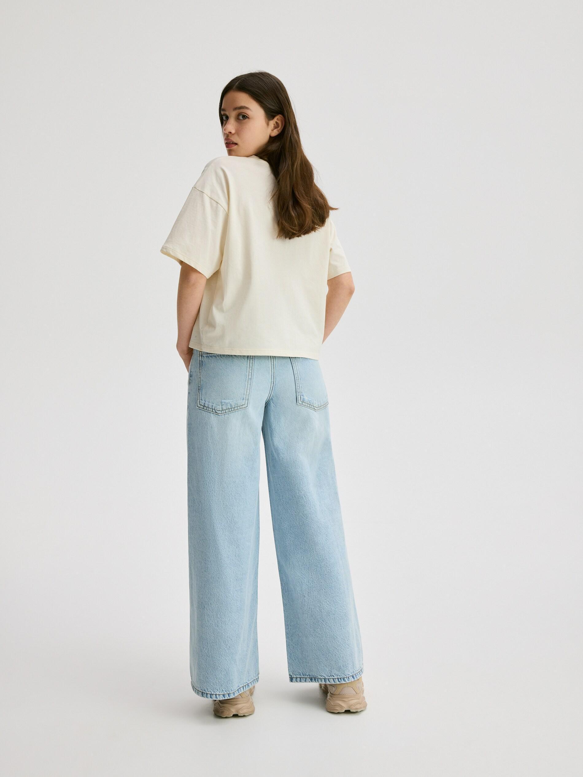 Blue Super Wide Leg Jeans With Details, Blue, large image number 1