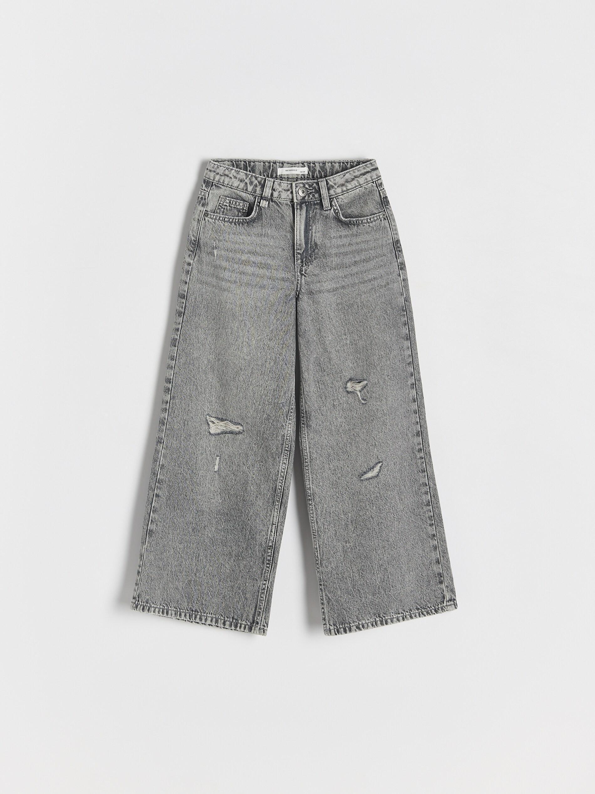 Grey Super Wide Leg Jeans With Detail, Light grey, medium