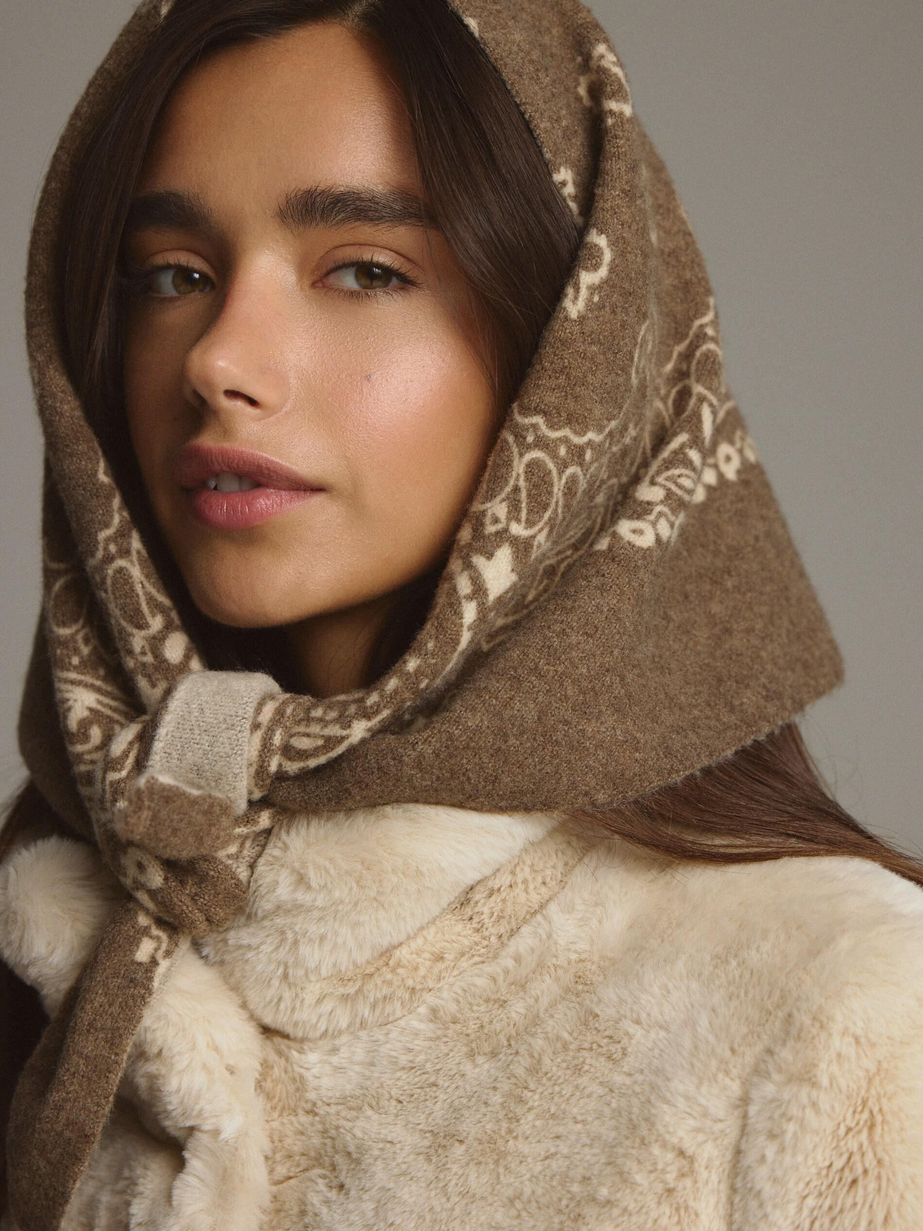 TAUPE Patterned neckerchief, Grey, medium