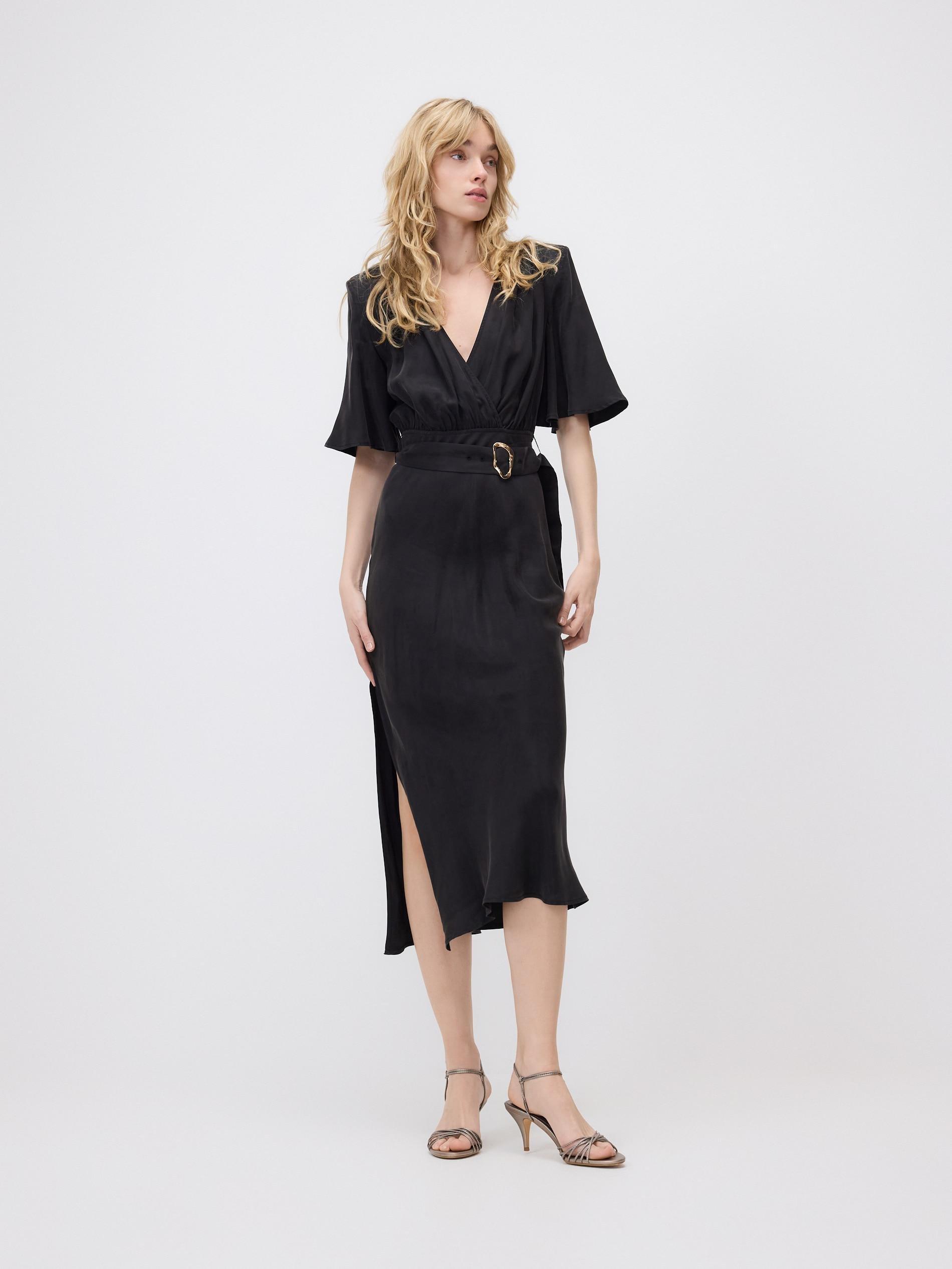 Black Cupro Rich Dress, Black, medium