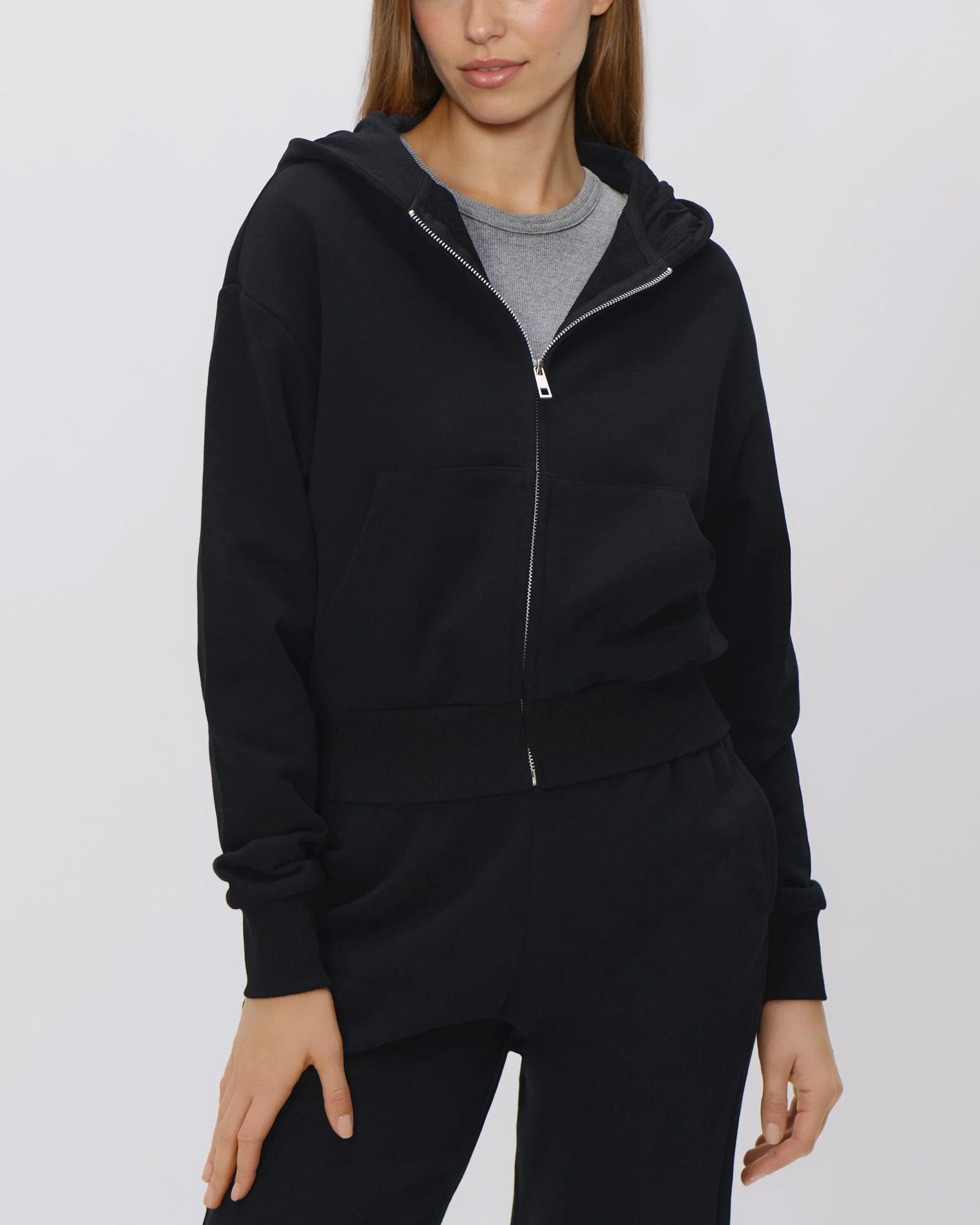 Black Zip Up Sweatshirt, Black, large image number 0