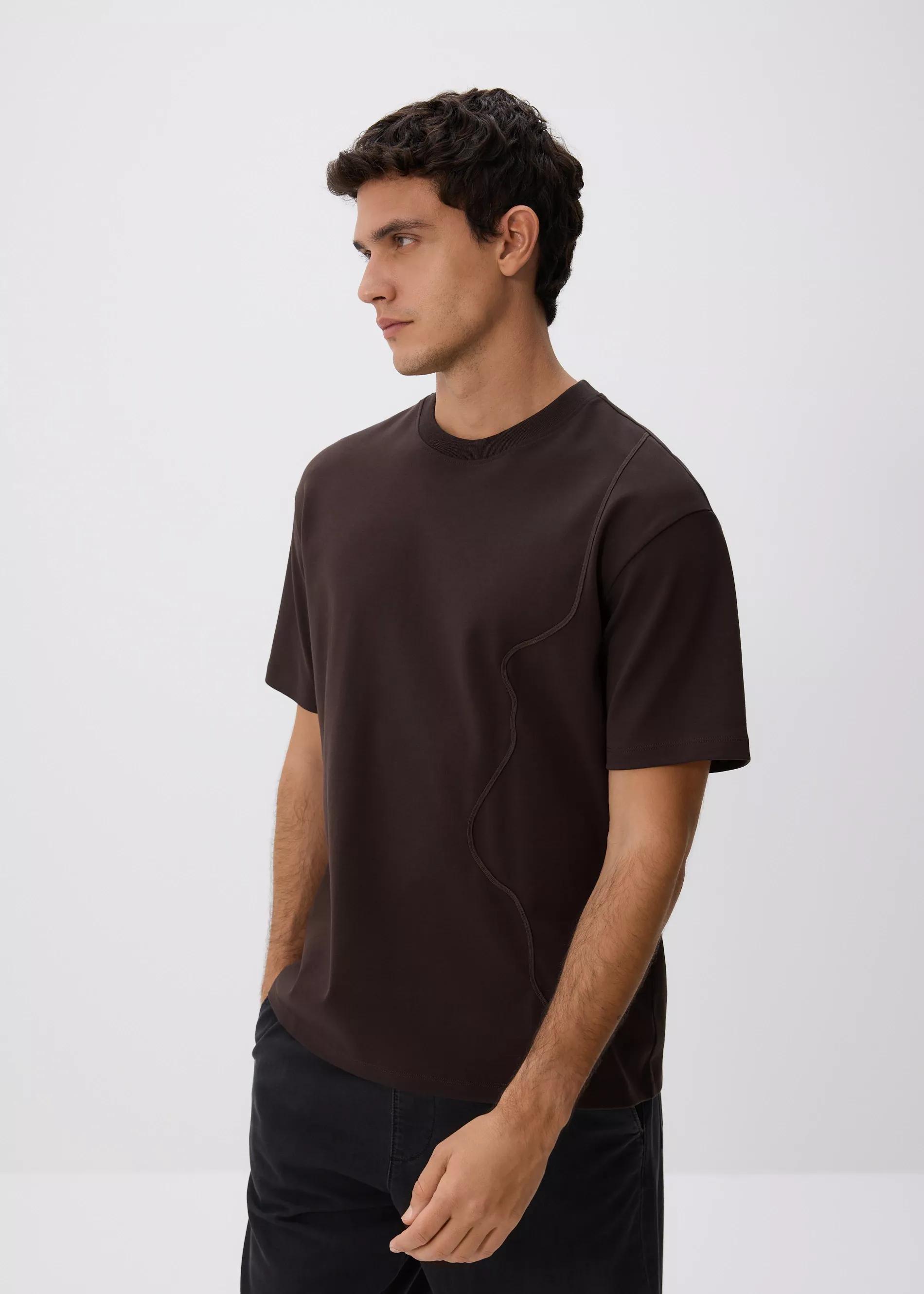 Brown Boxy Cut T-Shirt With Stitching, Brown, large image number 0