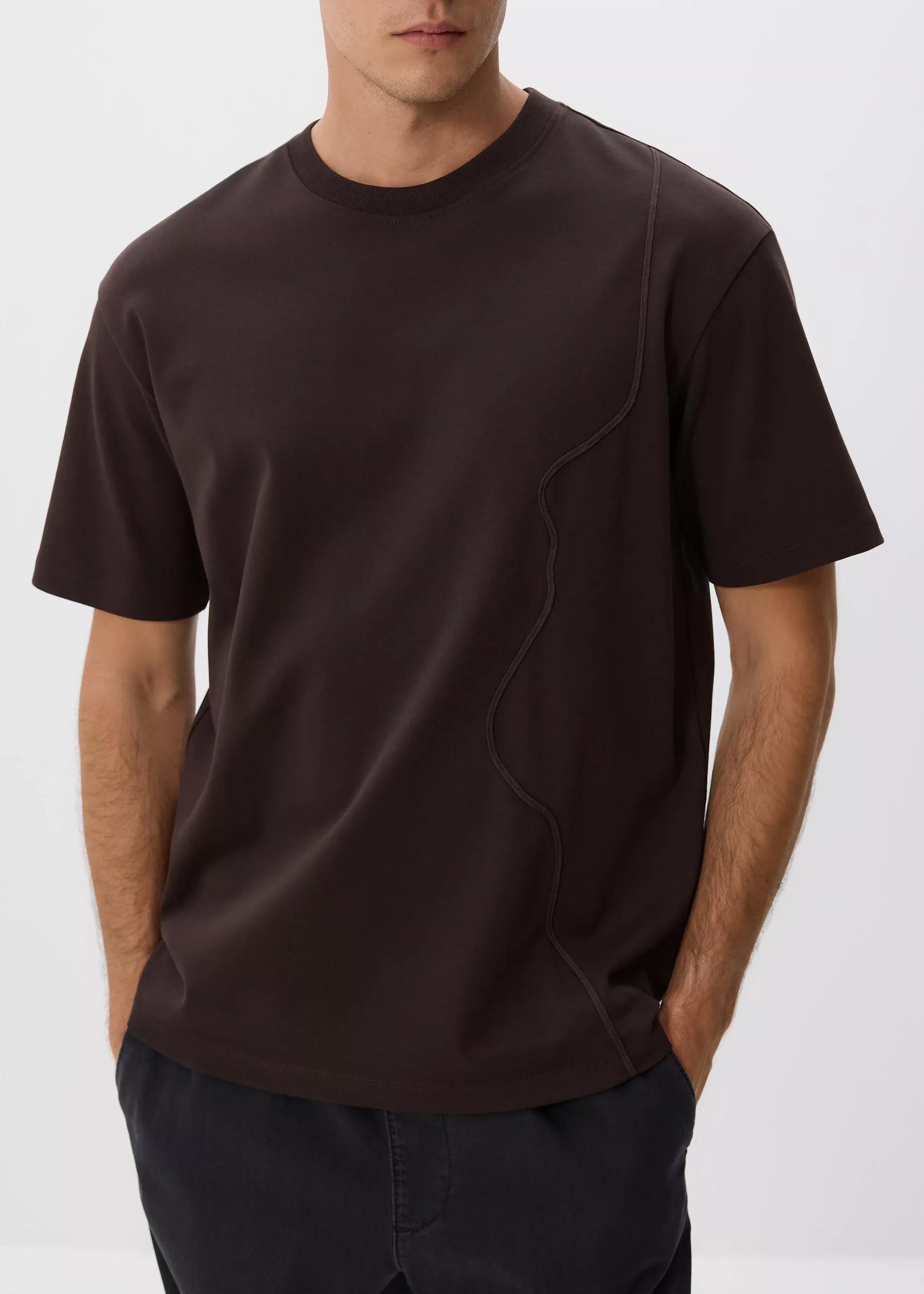 Brown Boxy Cut T-Shirt With Stitching, Brown, large image number 1