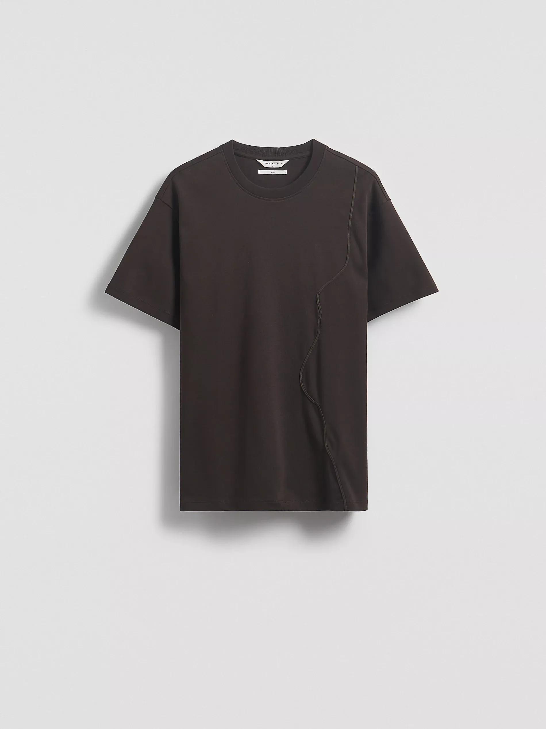 Brown Boxy Cut T-Shirt With Stitching, Brown, large image number 5