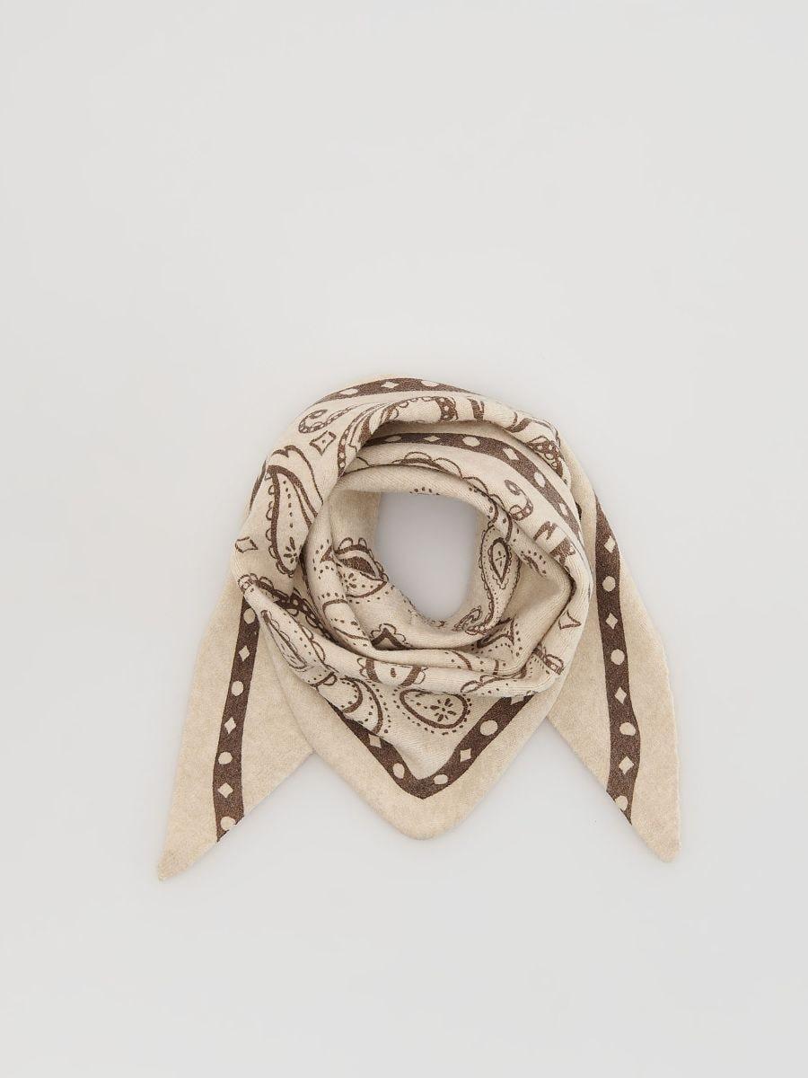 Beige Patterned Scarf With Wool Blend, Beige, large image number 1