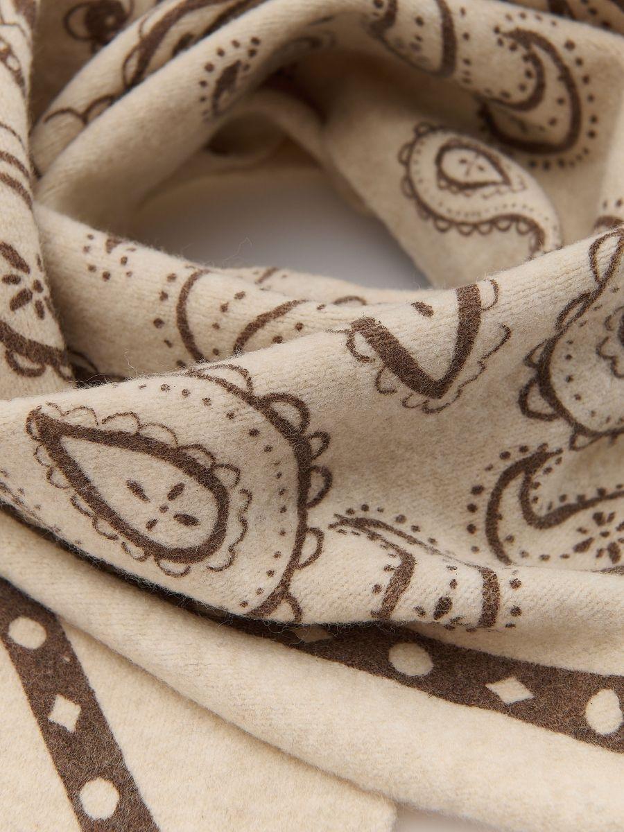 Beige Patterned Scarf With Wool Blend, Beige, large image number 2