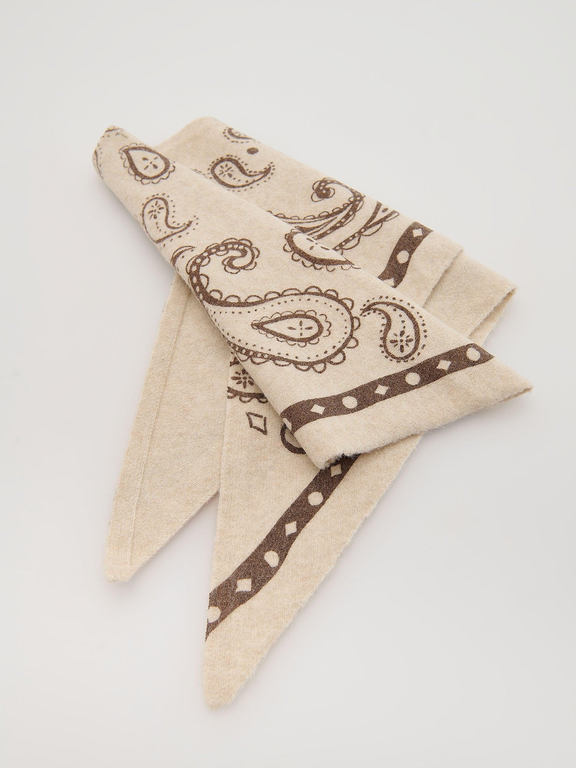 Beige Patterned Scarf With Wool Blend, Beige, large image number 3