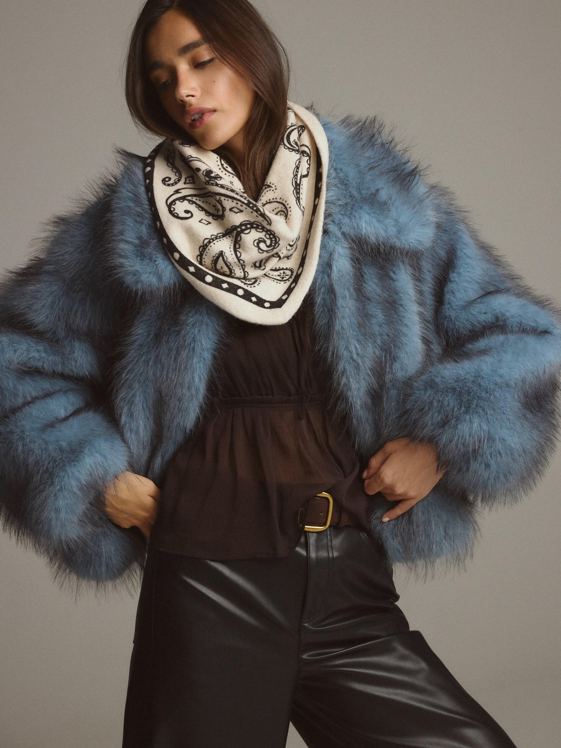 BLACK Patterned scarf with wool blend, Black, large image number 0