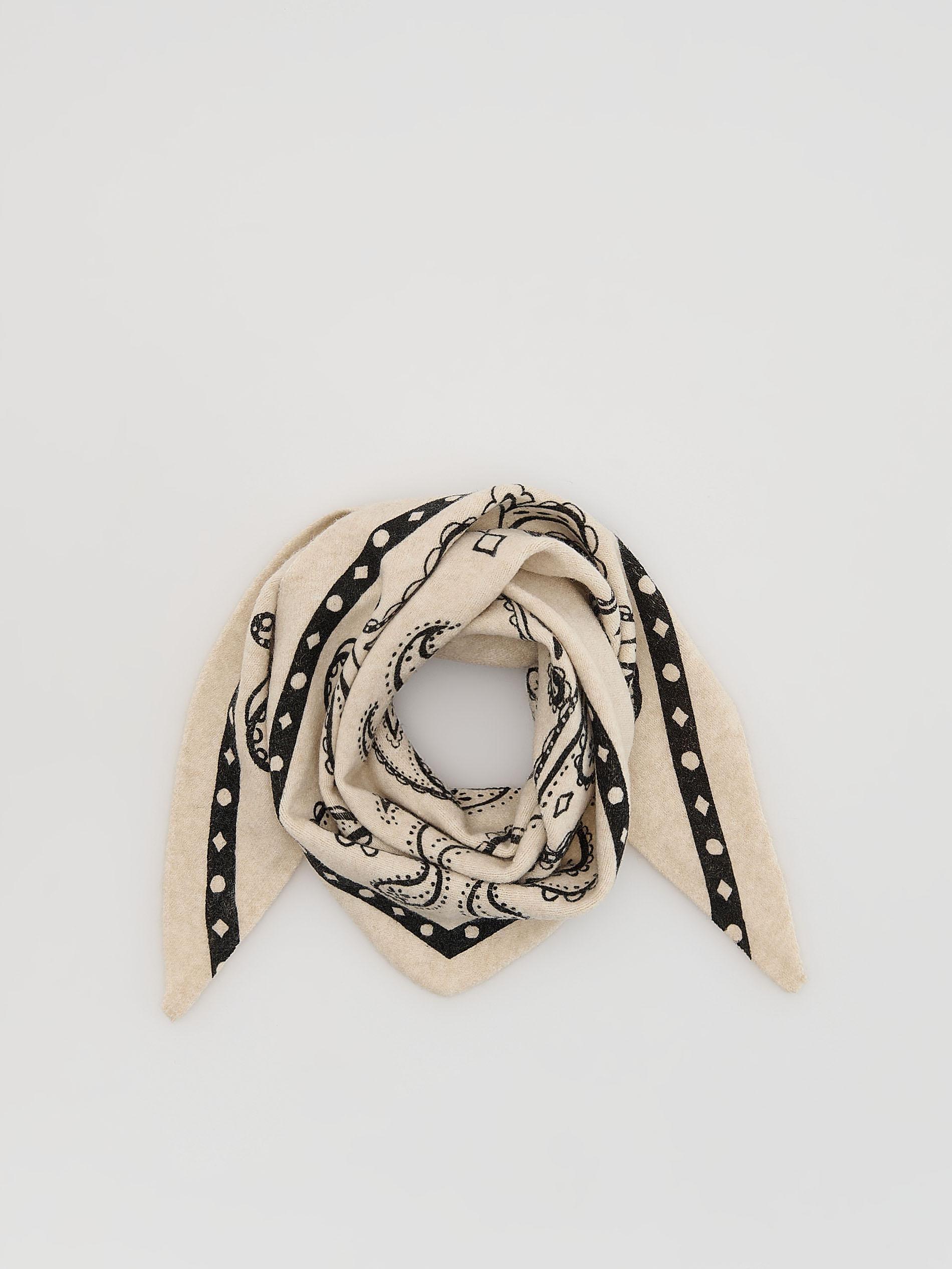 BLACK Patterned scarf with wool blend, Black, large image number 1