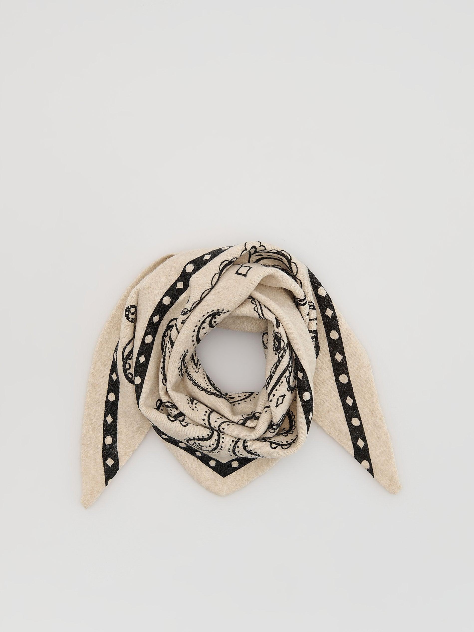 Black Patterned Scarf With Wool Blend, Black, medium