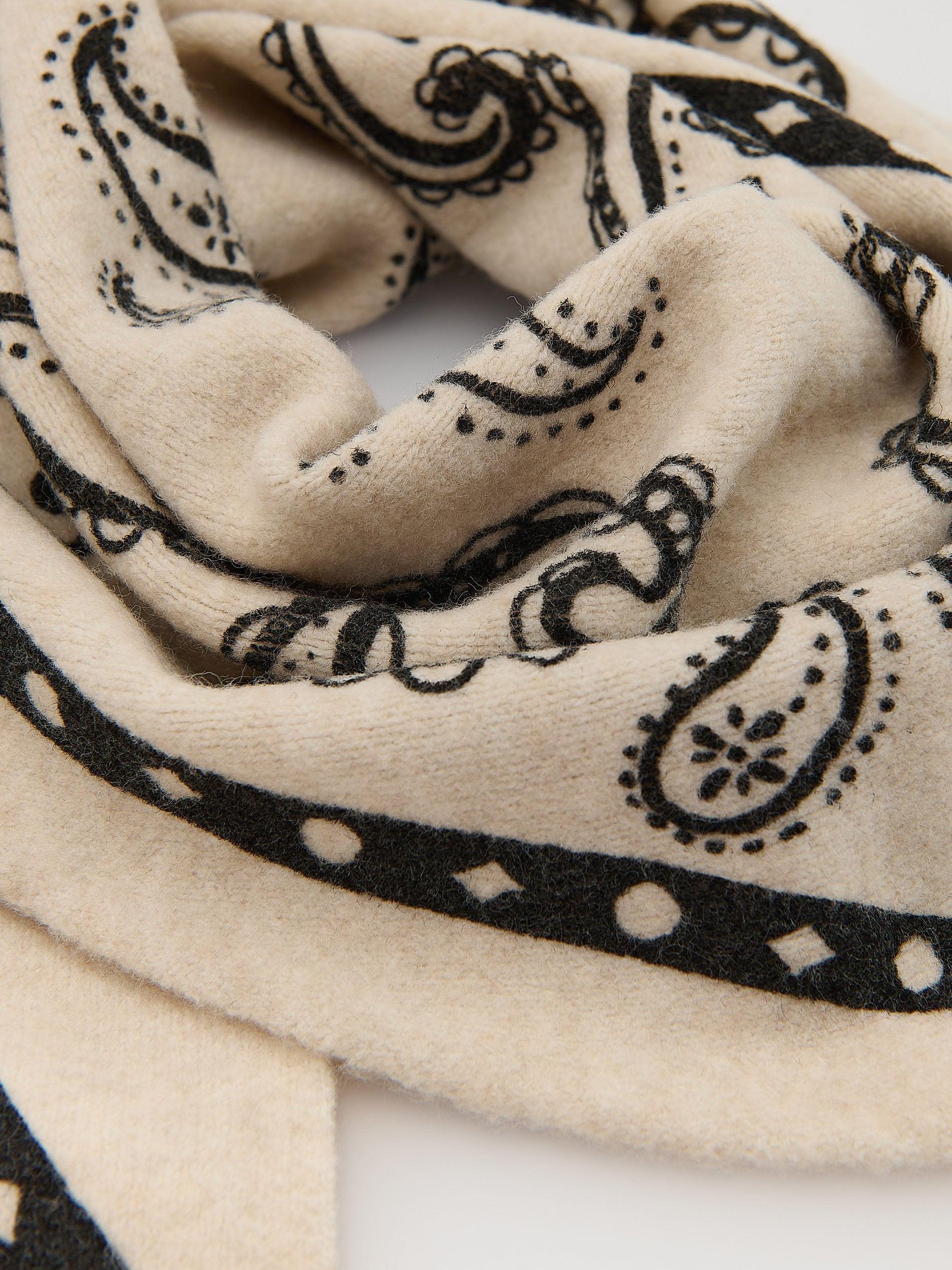 Black Patterned Scarf With Wool Blend, Black, medium