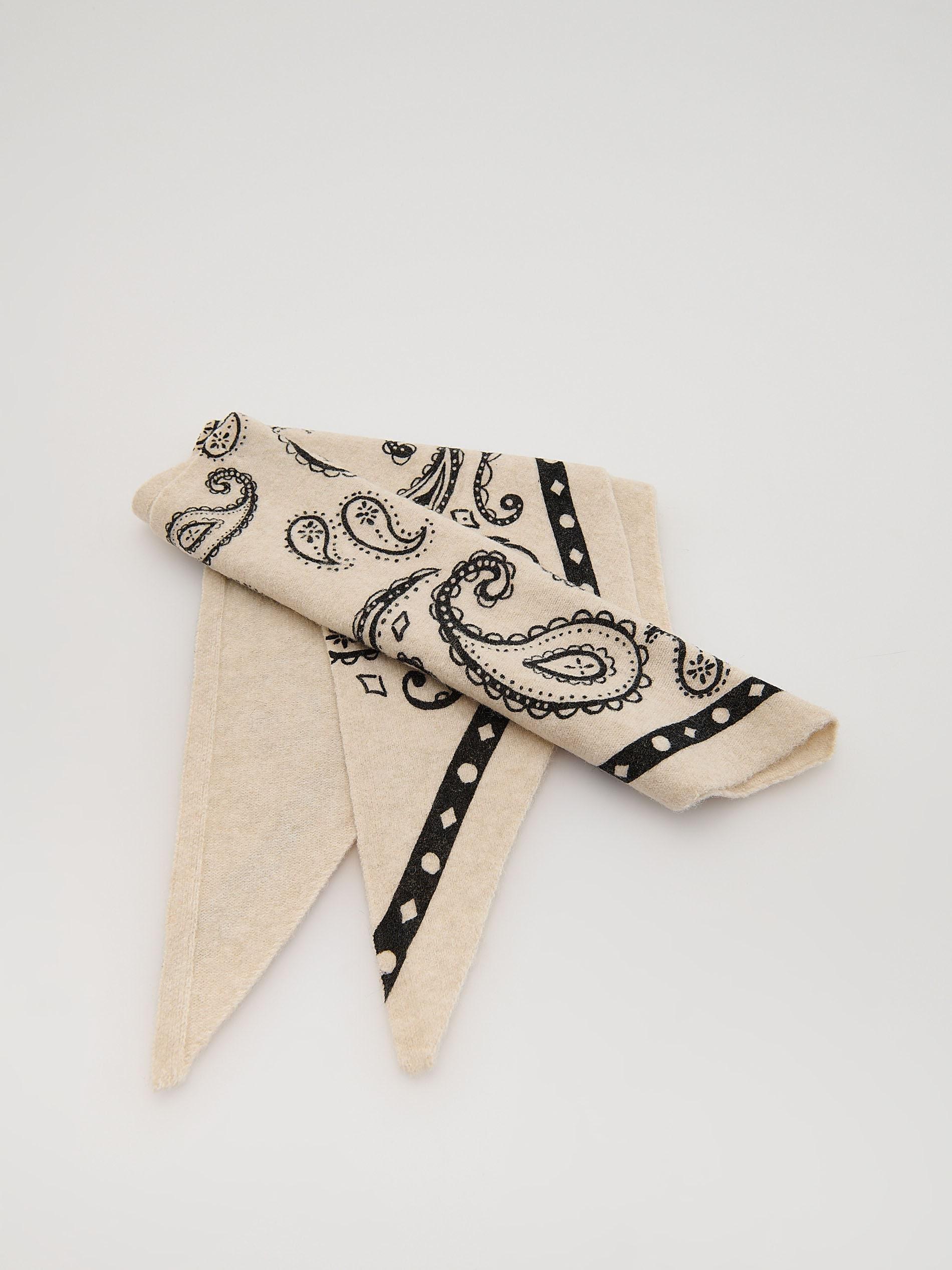 Black Patterned Scarf With Wool Blend, Black, large image number 3