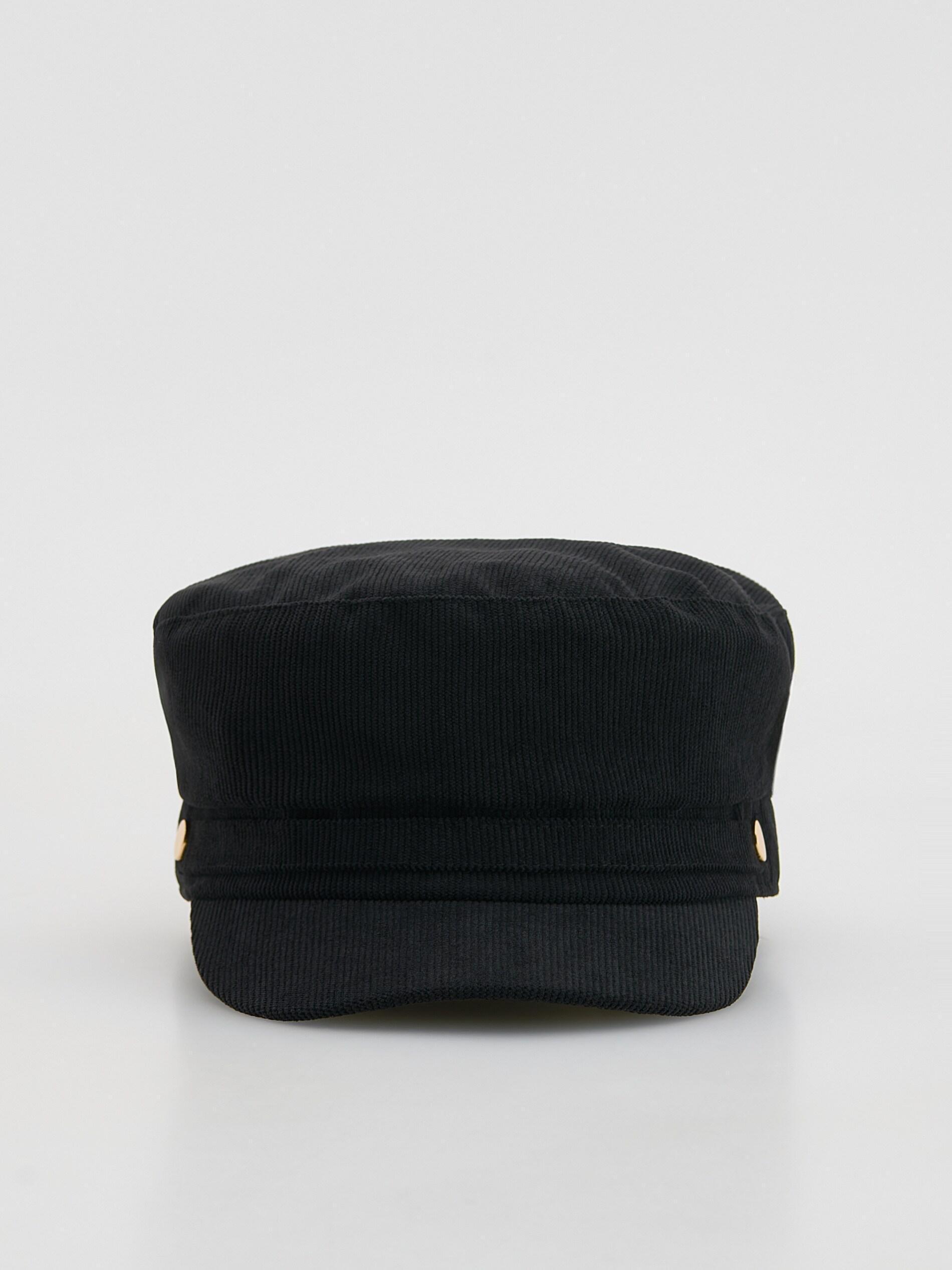 Black Cord Flat Cap, Black, medium