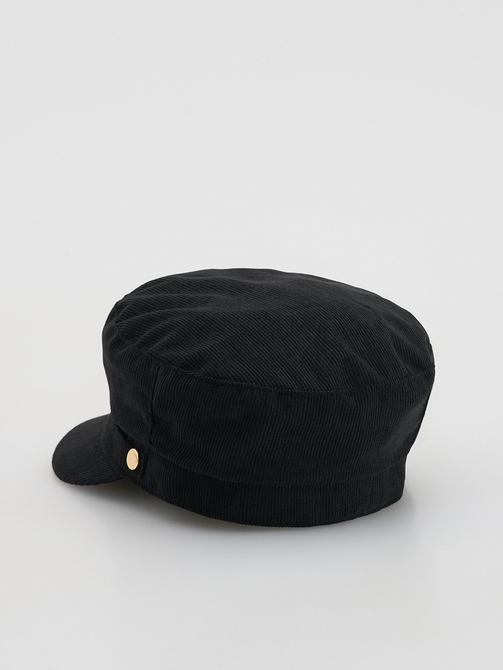 Black Cord Flat Cap, Black, large image number 1