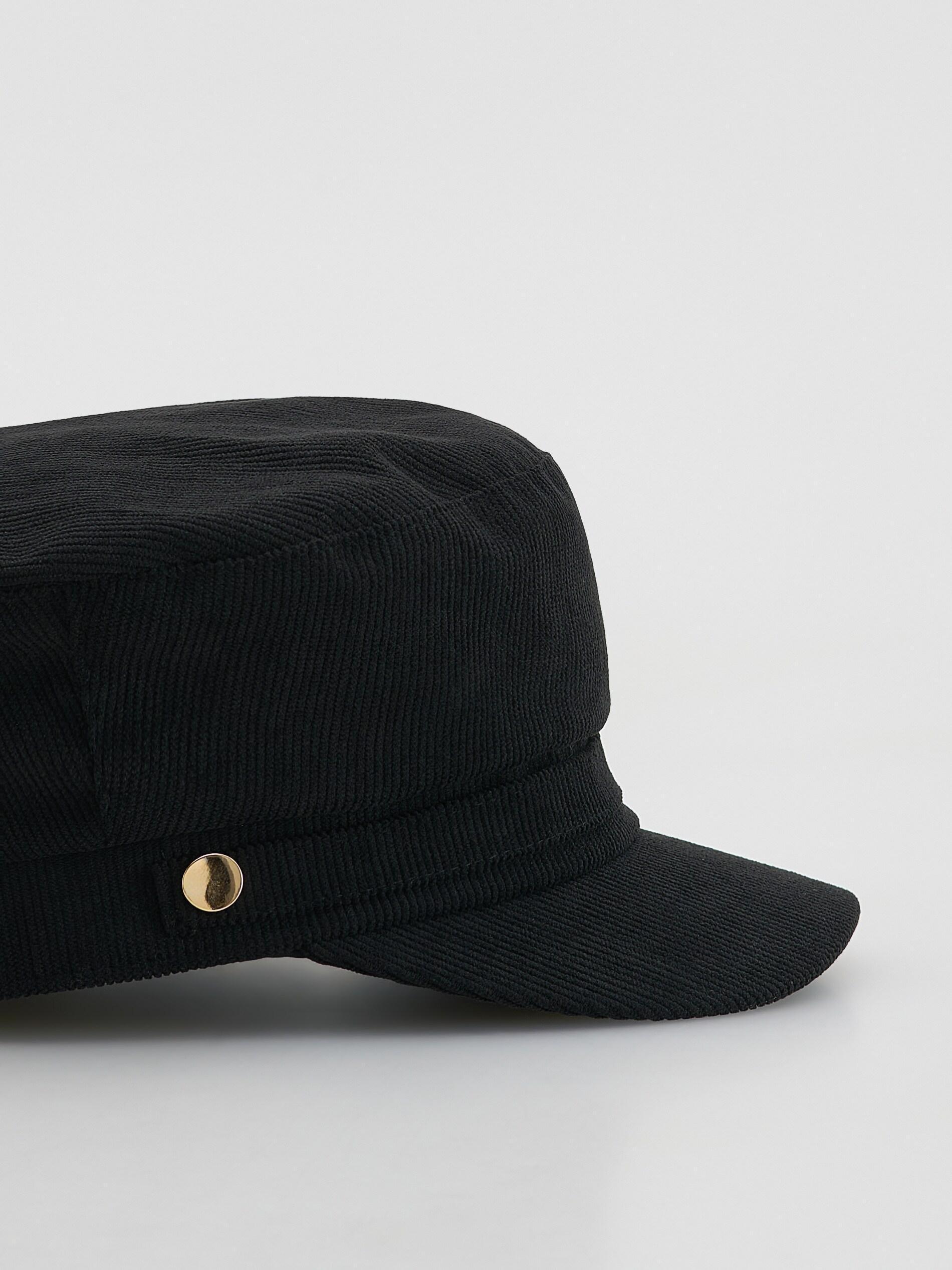 Black Cord Flat Cap, Black, large image number 2