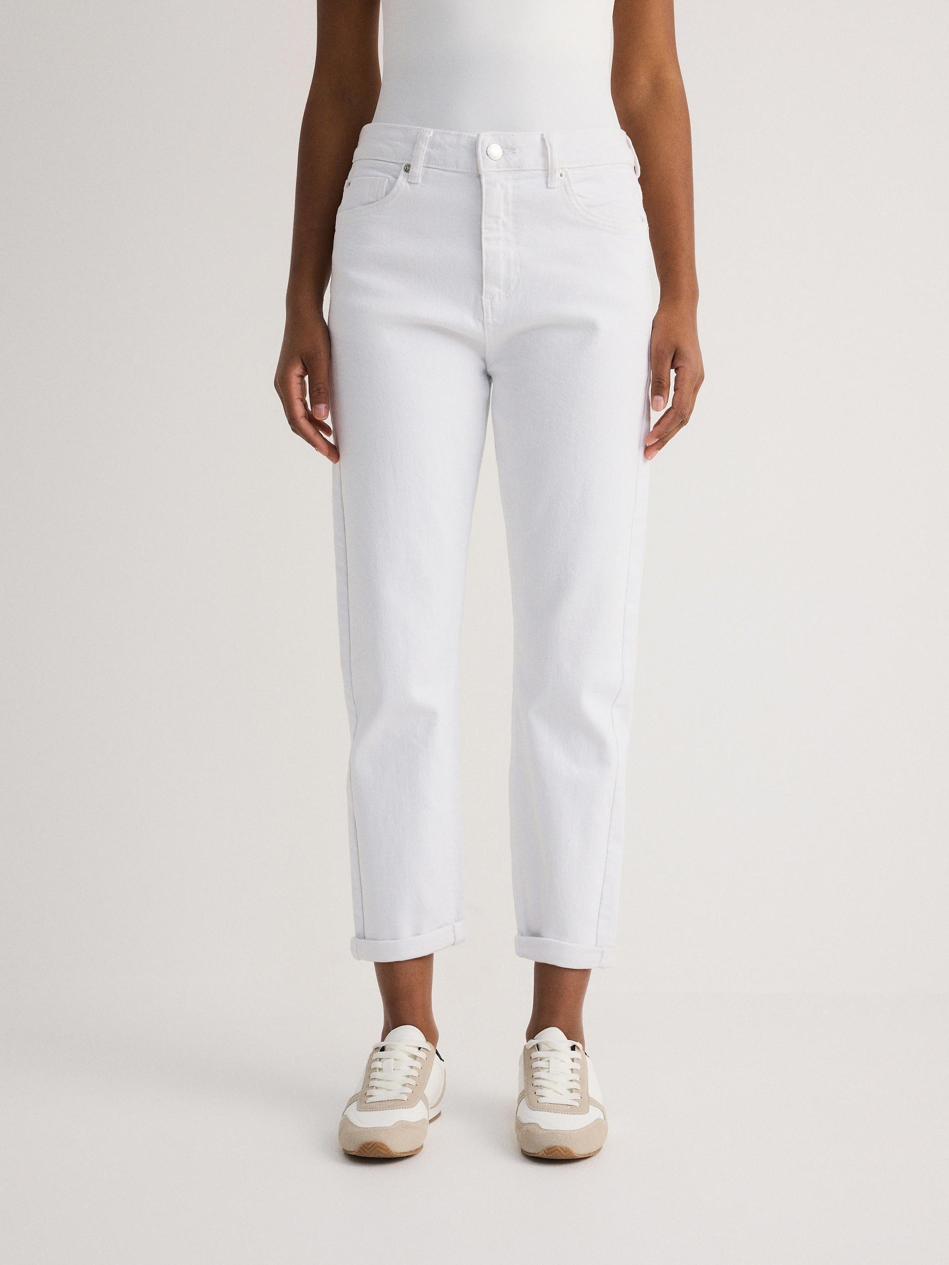 White Boyfriend Slim Jeans, White, medium