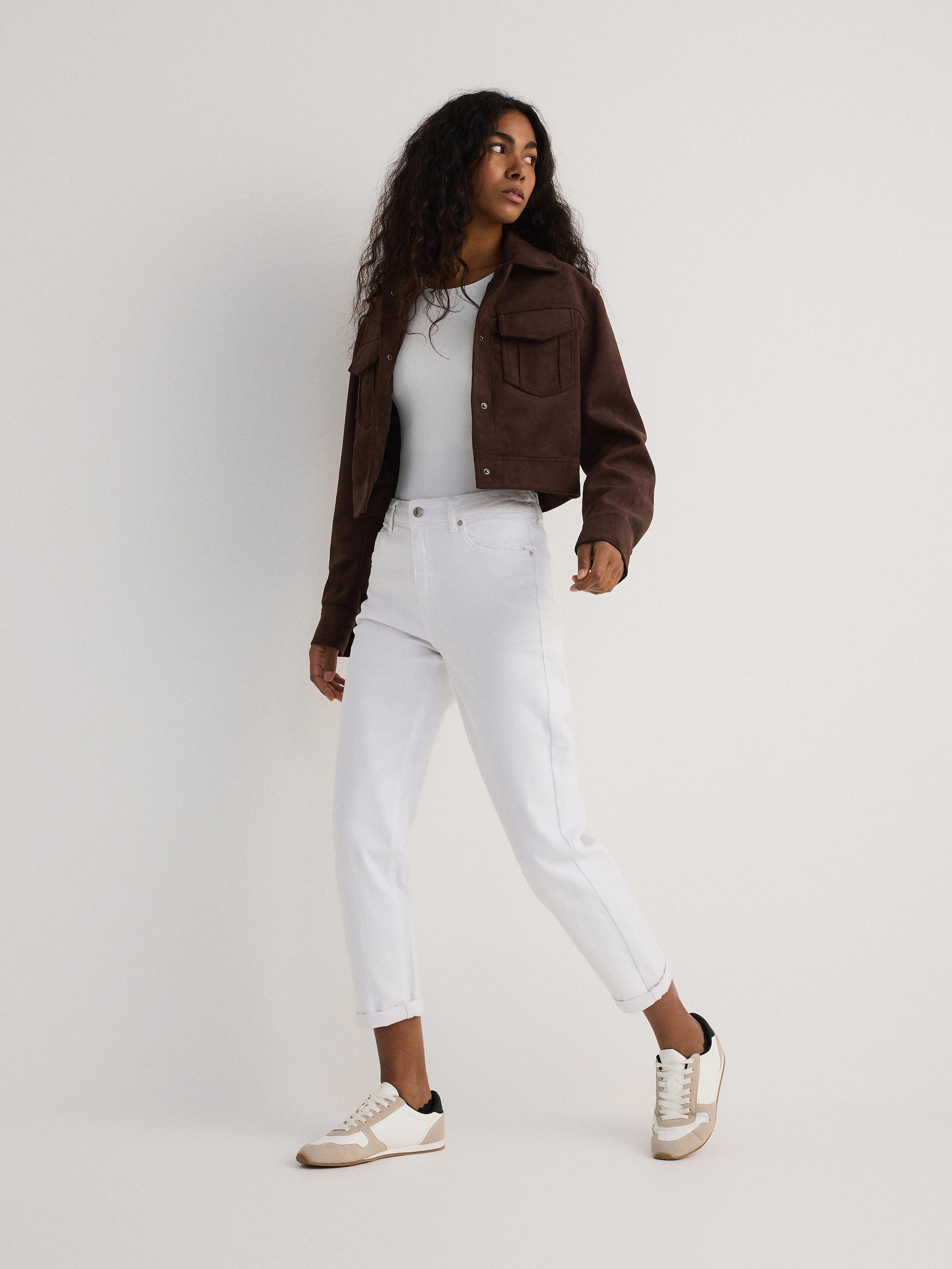 White Boyfriend Slim Jeans, White, medium