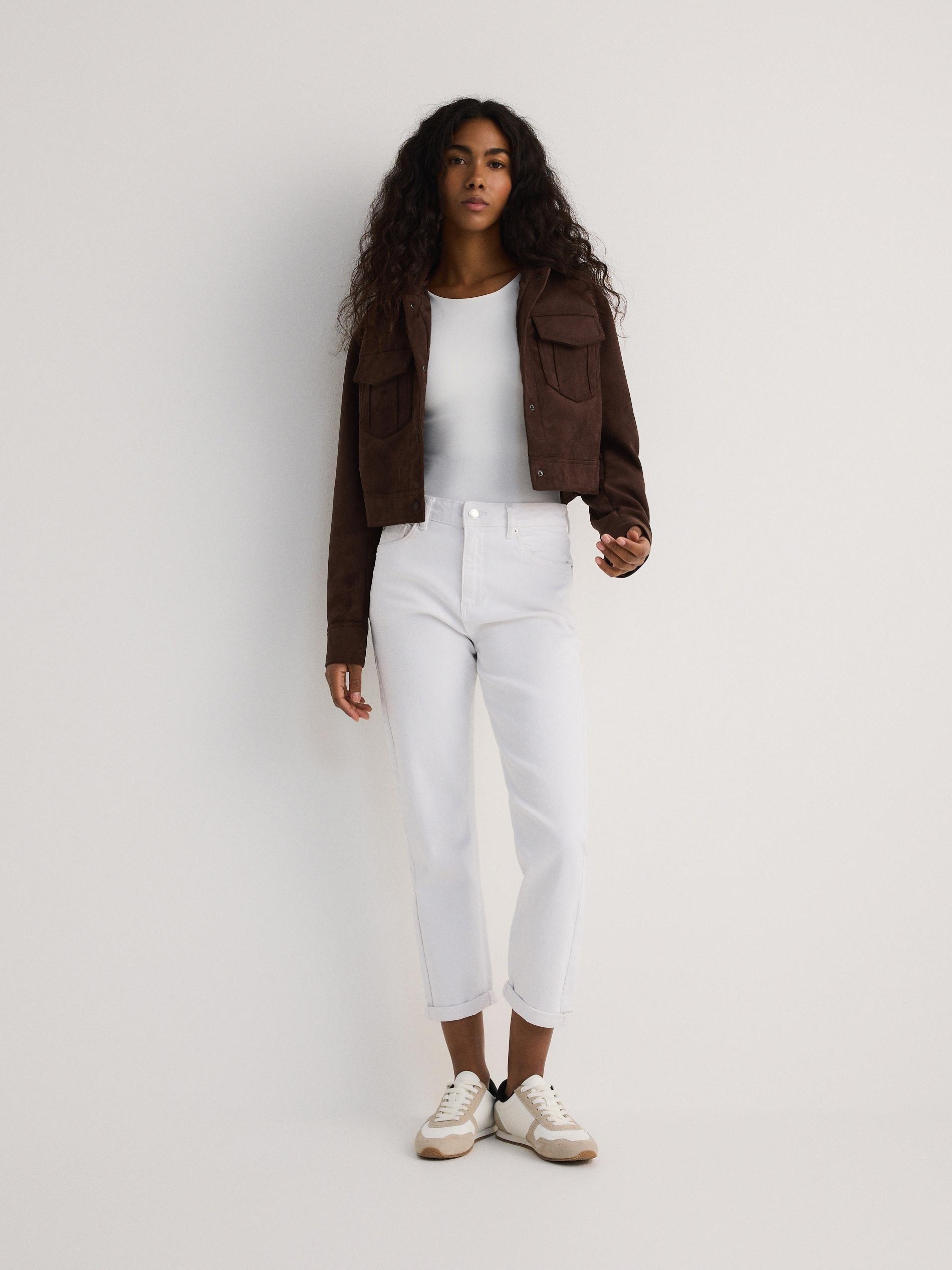 White Boyfriend Slim Jeans, White, medium