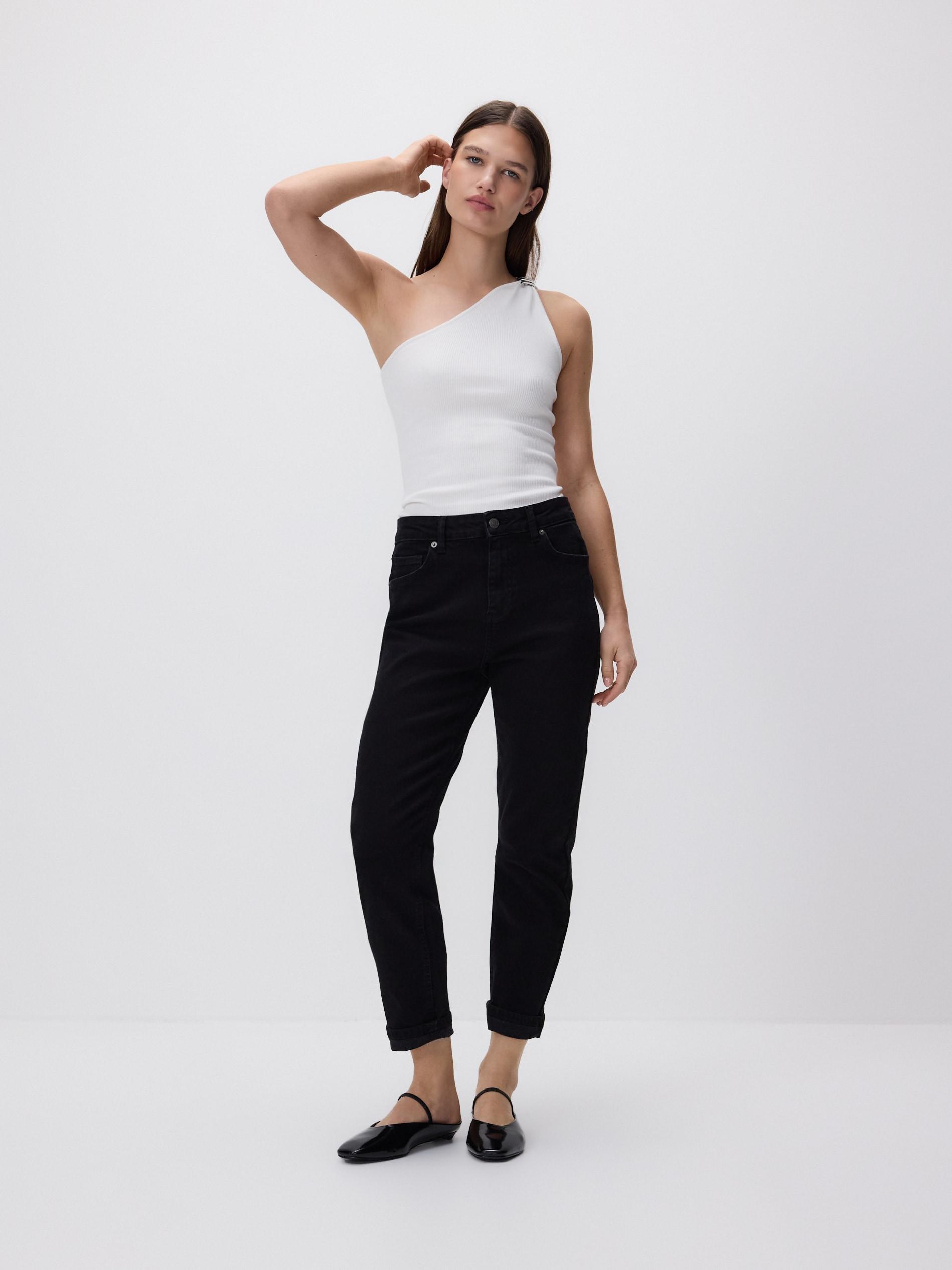 Black Boyfriend Slim Jeans, Black, medium