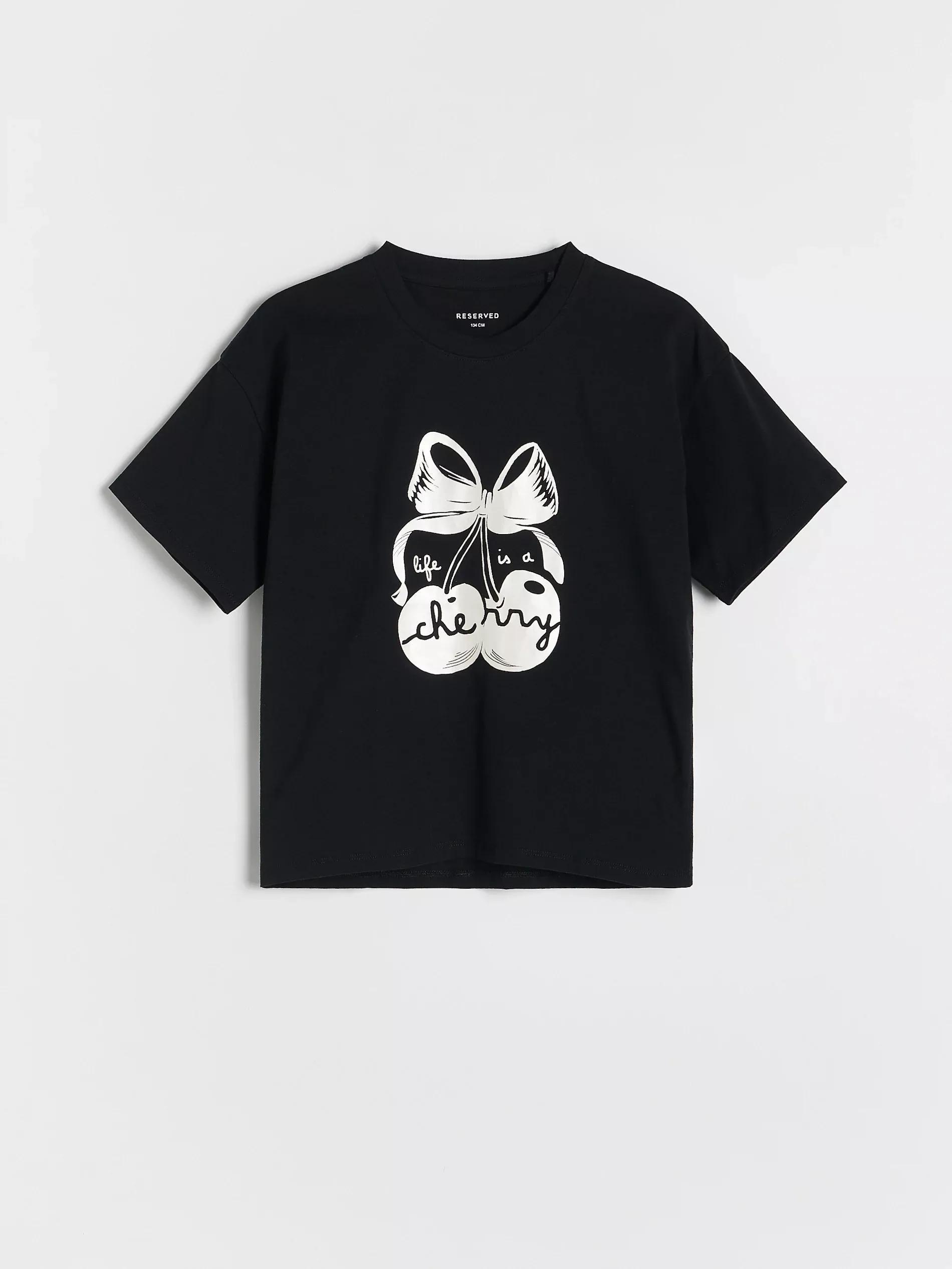 Black Printed T-Shirt Casual, Kids Girls, , large image number 1