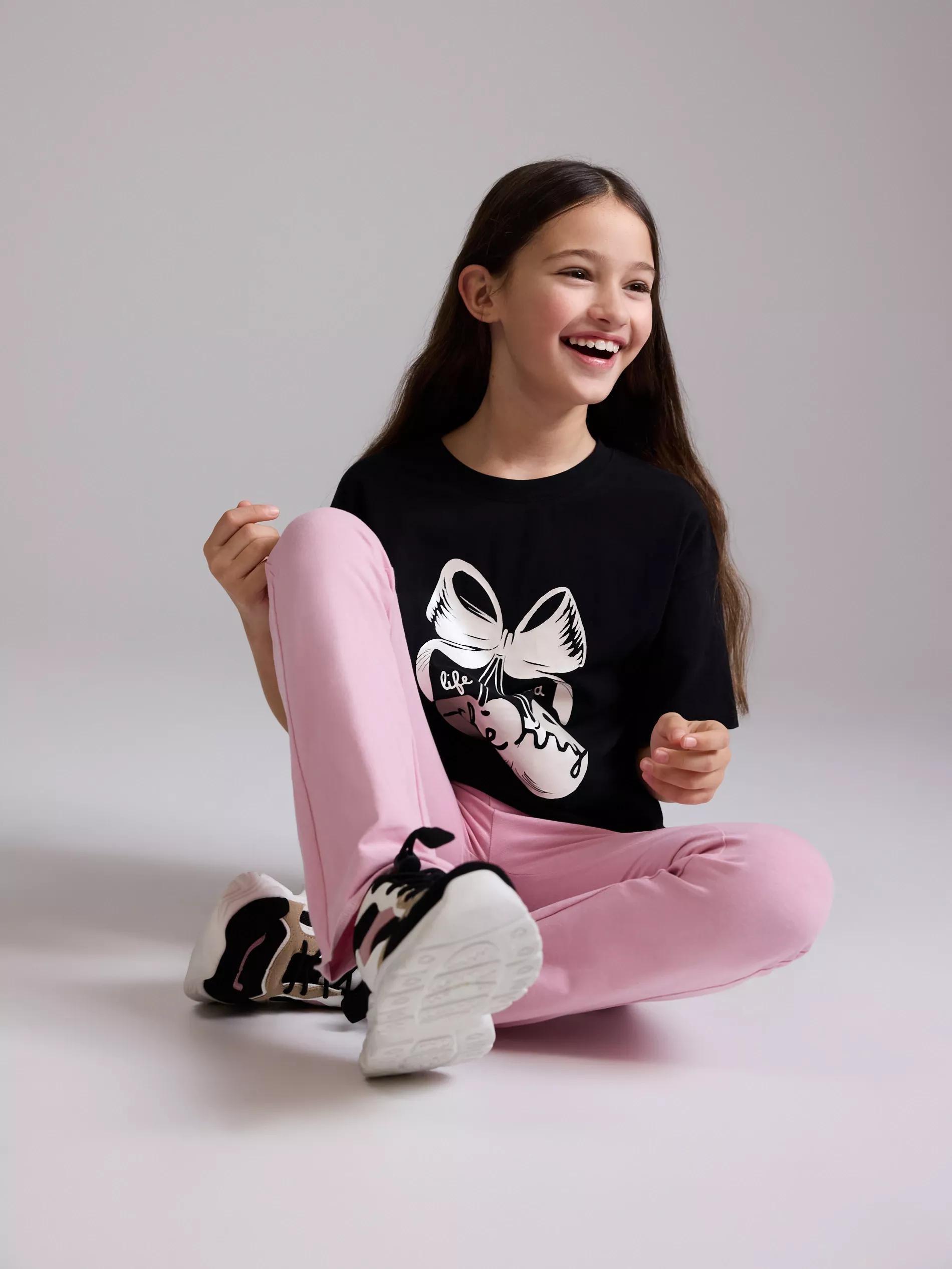 Black Printed T-Shirt Casual, Kids Girls, , large image number 2