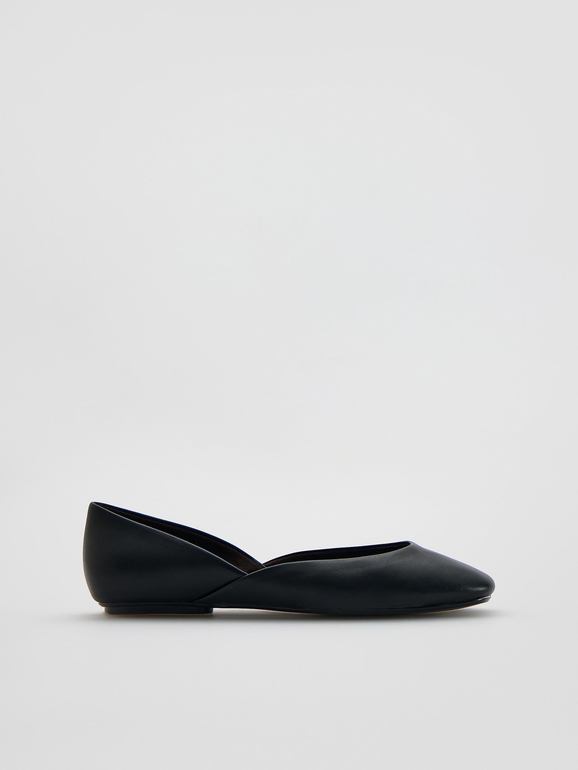 Black Leather Ballerinas, Black, medium