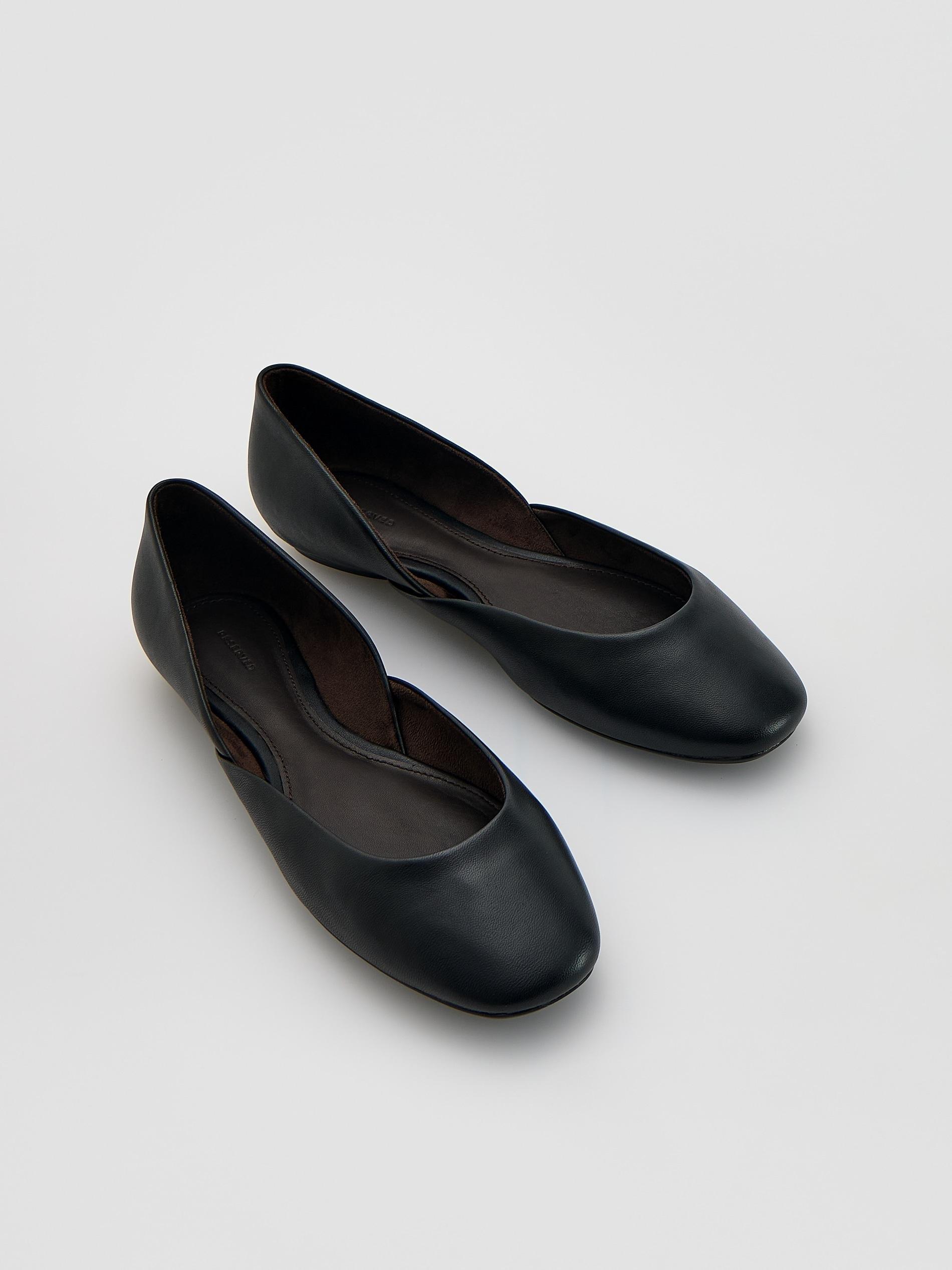 Black Leather Ballerinas, Black, medium